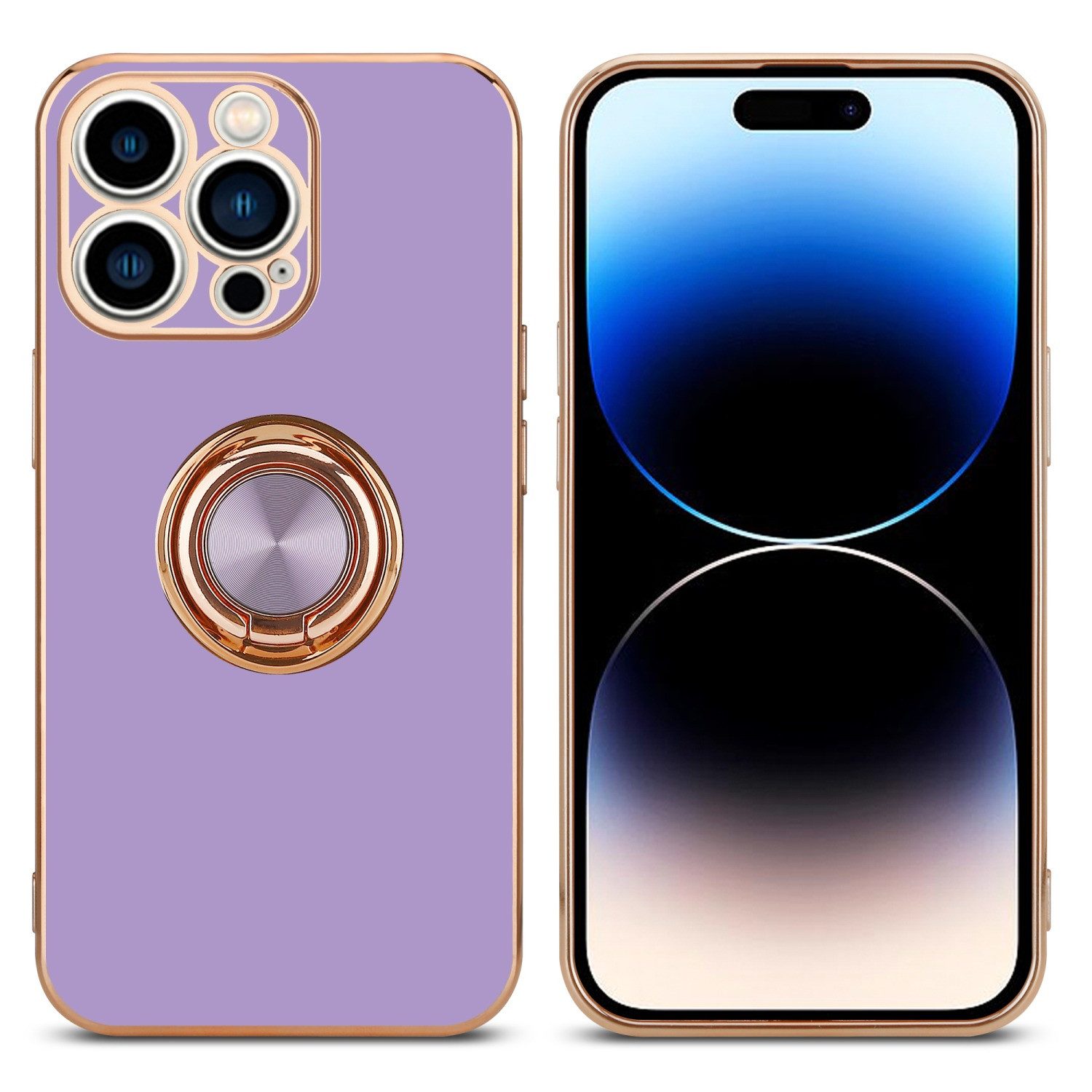 Cadorabo Handyhülle für iPhone 14 PRO Hülle Apple iPhone 14 PRO, Schutzhülle - TPU Silikon Hülle - mit Kameraschutz und Ring