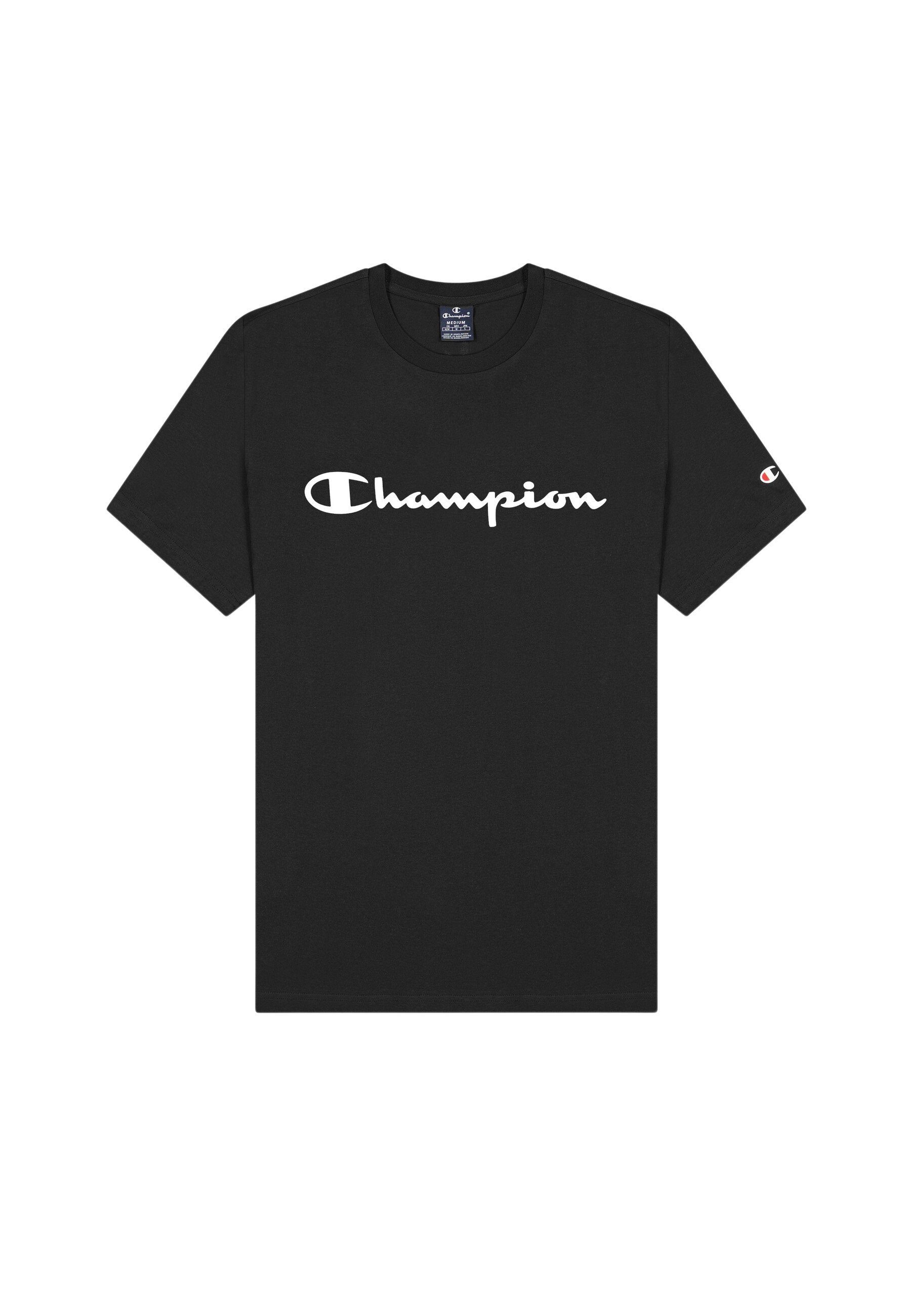 mit Baumwolle schwarz Rundhals-T-Shirt Shirt T-Shirt Champion aus