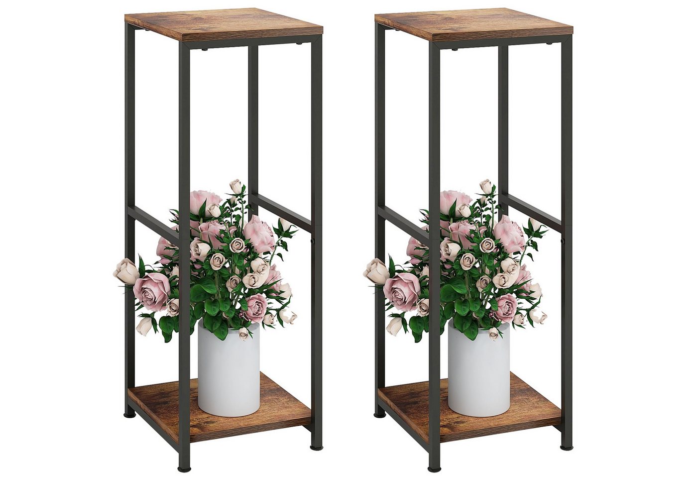 BlingBin Blumenhocker Pflanzenständer Metall Holz 81 cm – 2 Ebenen Blumenständer Eckregal (2er Set, 2 St., 2 x Pflanzenständer), Blumentopfhalter für Ecken, Wohnzimmer, Terrasse, Balkon, Garten,Küche