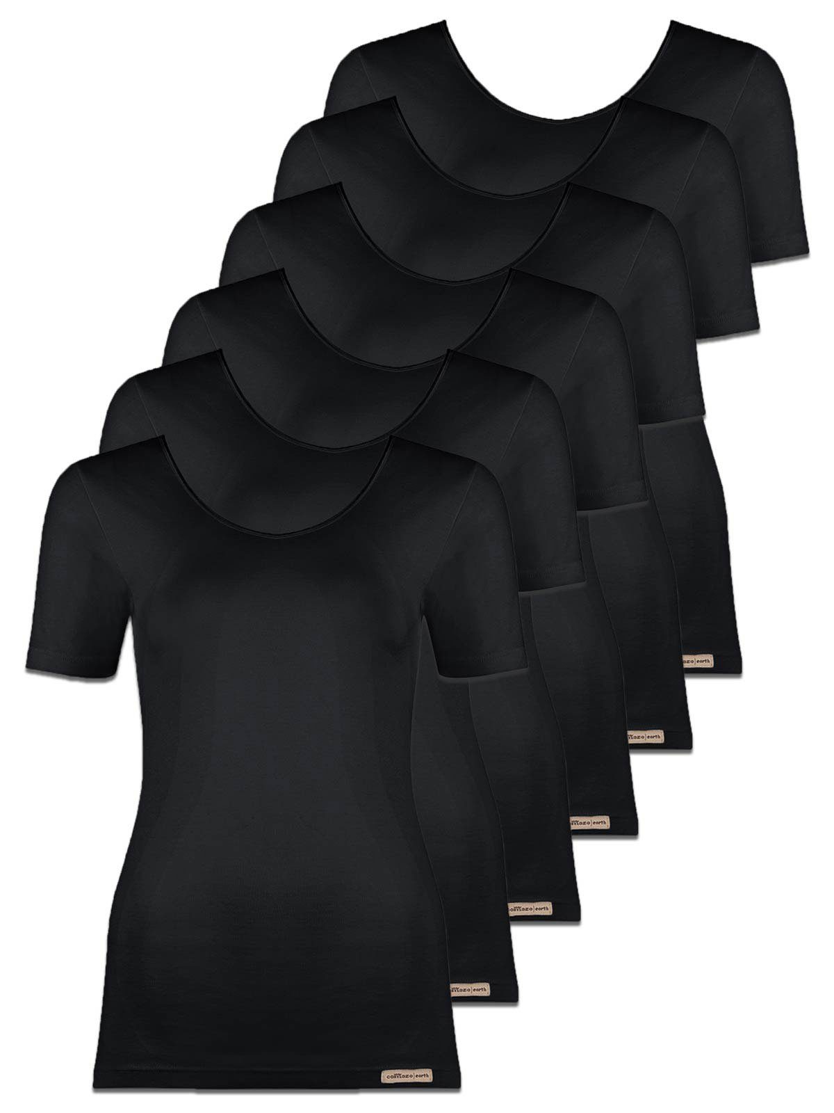COMAZO Unterhemd 6er Pack Baumwoll Damen Shirt Unterhemd (Packung, 6-St) Vegan schwarz