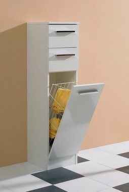 Saphir Unterschrank Quickset 335 Badschrank, 1 Wäschekippe, 2 Schubladen, 30 cm breit Badezimmer-Unterschrank, Weiß Glanz, Griffe in Chrom Glanz