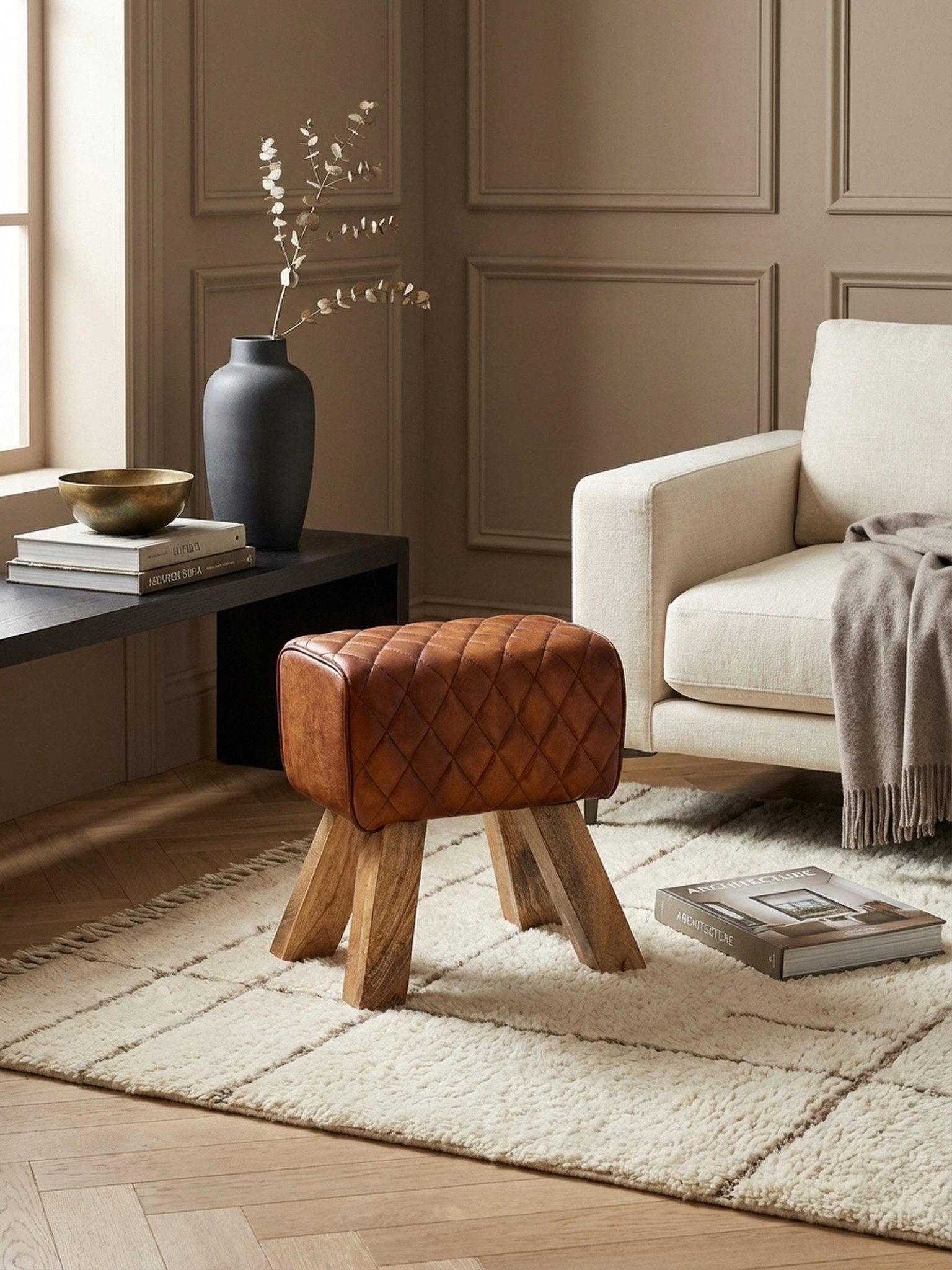 KADIMA DESIGN Sitzhocker Echtes Leder Hocker, Stilvolles Möbelstück für Wohnräume
