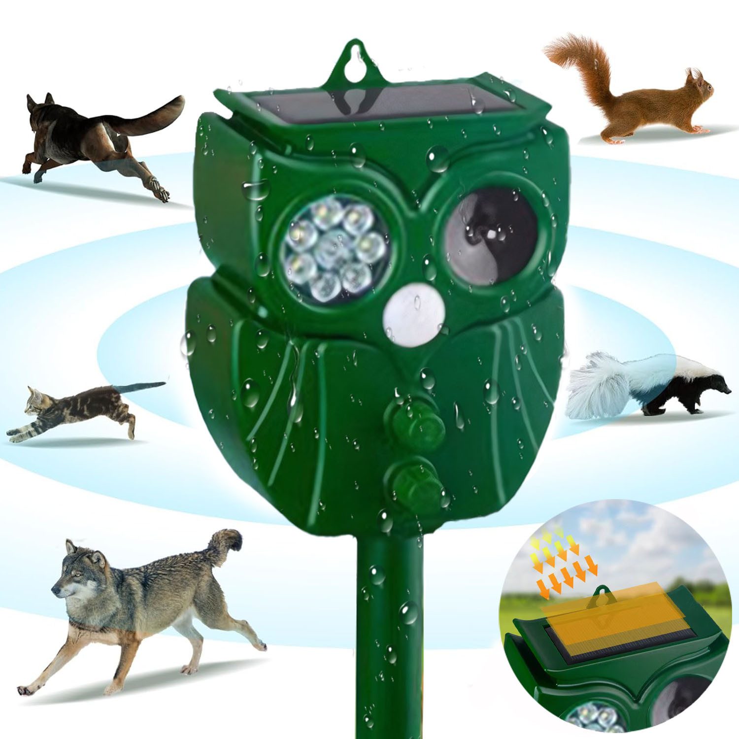 Ultraschall-Tierabwehr Ultraschall Tiervertreiber Solar mit Infrarotsensor 5 Modi wetterfest