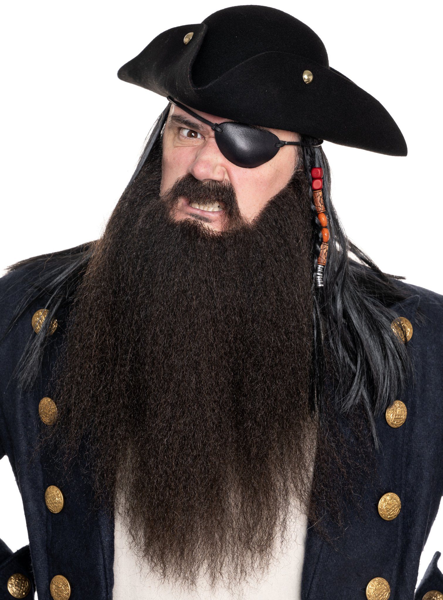 Maskworld Piraten-Kostüm Pirat Kostüm Bart Karneval Faschingskostüm Herren, Hoch realistischer Bart mit Echthaaranteil in Theater- und Filmqualit