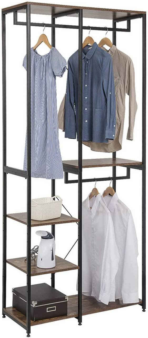 Woltu Garderobenständer, (1 St), Kleiderständer Wäscheständer mit Ablage Schuhregal aus Holz und Stahl, Hängeregal, für Schlafzimmer, Flur