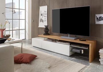 MCA furniture Lowboard Alimos (TV Unterschrank 204 x 44 cm, weiß Lack und Asteiche massiv), lackiert, Massivholz, geölt