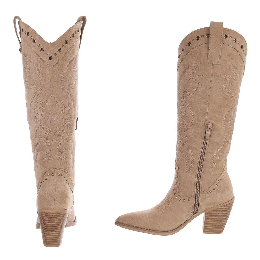Ital-Design Damen Westernstiefel kniehoch mit Blockabsatz Westernstiefel (92078768) Blockabsatz Stiefel in Hellbraun – Bild 5 von 5