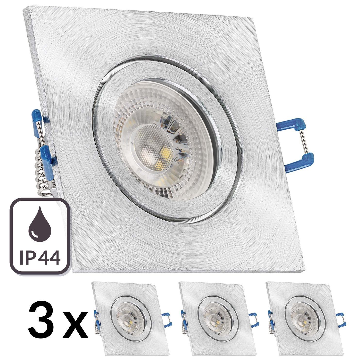 LEDANDO LED LED IP44 LED in GU10 3W matt Einbaustrahler aluminium 3er mit RGB Einbaustrahler Set