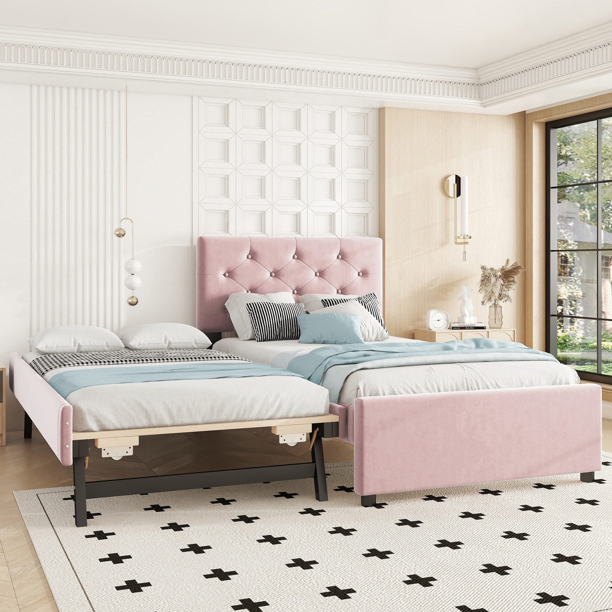 STILVORA Polsterbett 90x200 mit ausziehbett,Jengendbett Bettgestell günstig online kaufen