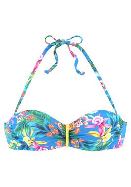 Venice Beach Bügel-Bandeau-Bikini-Top Hanni, mit tropischem Print und gelben Details