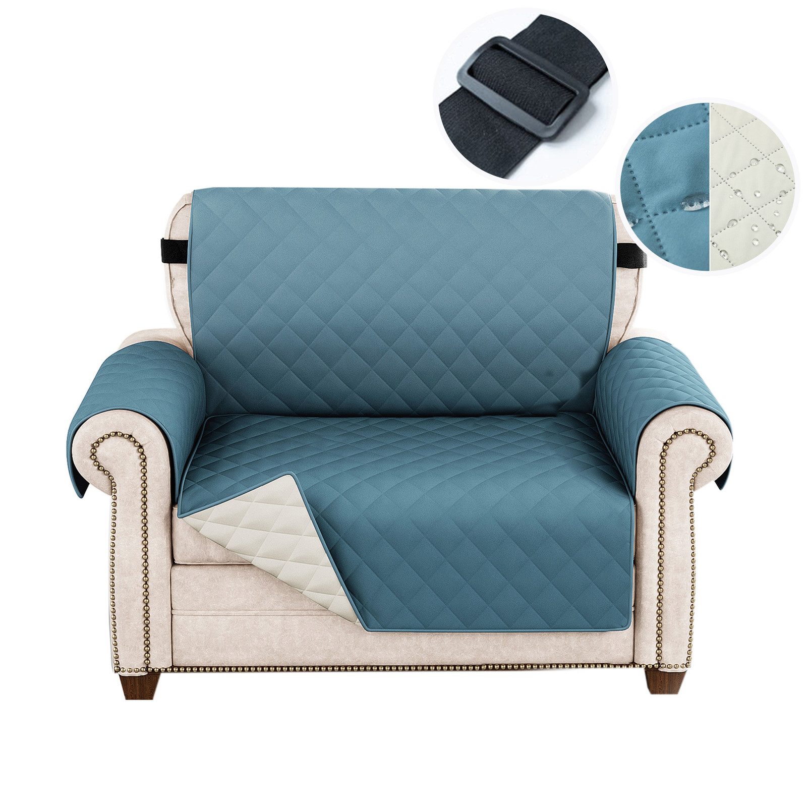 Jibenhome Sofahusse Gesteppter Sofabezug Armlehnen, Doppelseitig Sofaschoner mit Gummiband, Wasserdicht und Rutschfest