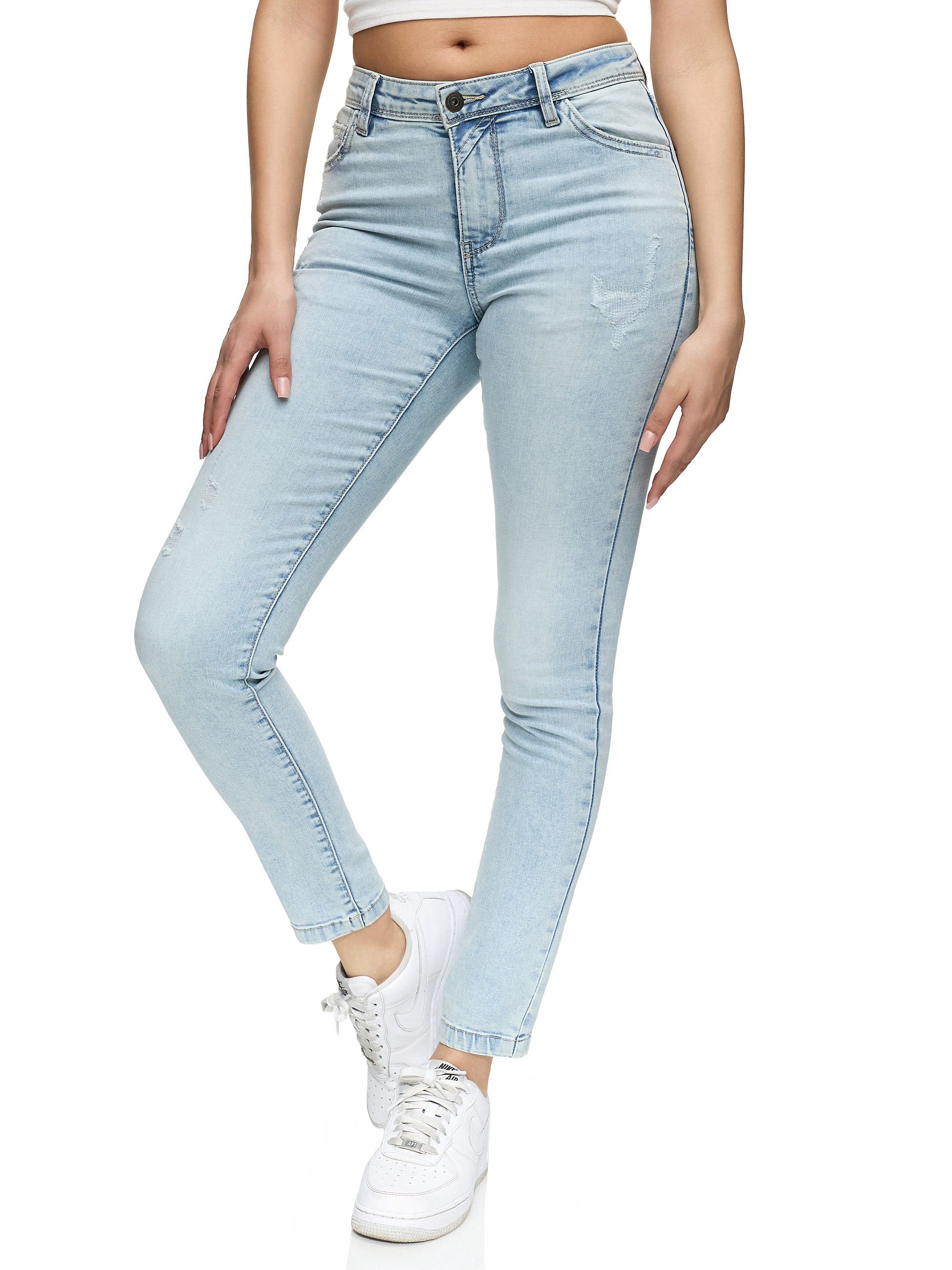 REPUBLIX Stretch-Jeans STELLA Damen Destroyed Mid Waist Stretch Denim Jeans