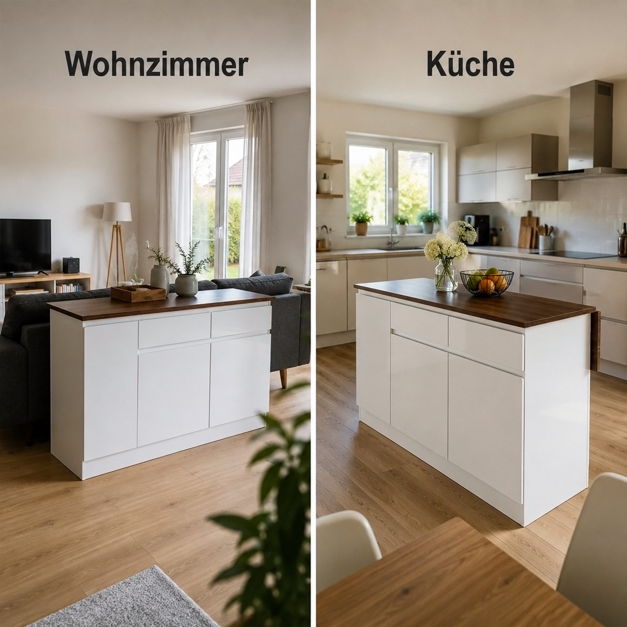 FUFU&GAGA Kücheninsel 145 cm mit klappbarer Arbeitsplatte, Hochglanz Weiß – Bild 5 von 5