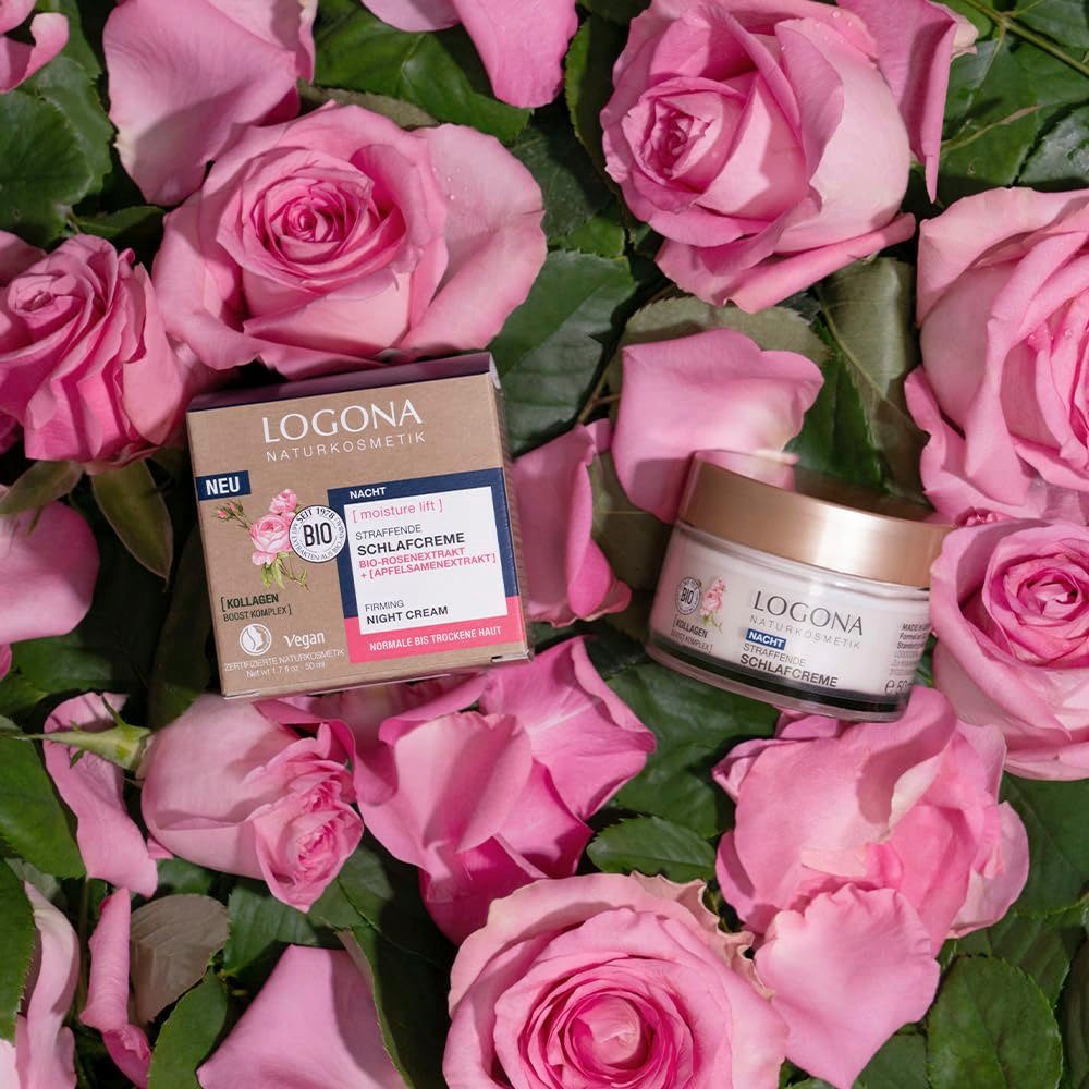 LOGONA Nachtcreme Logona Moisture Lift Komplex, Schlafcreme, Bio-Rosenextrakt Apfelsamenextrakt Kollagen & Boost