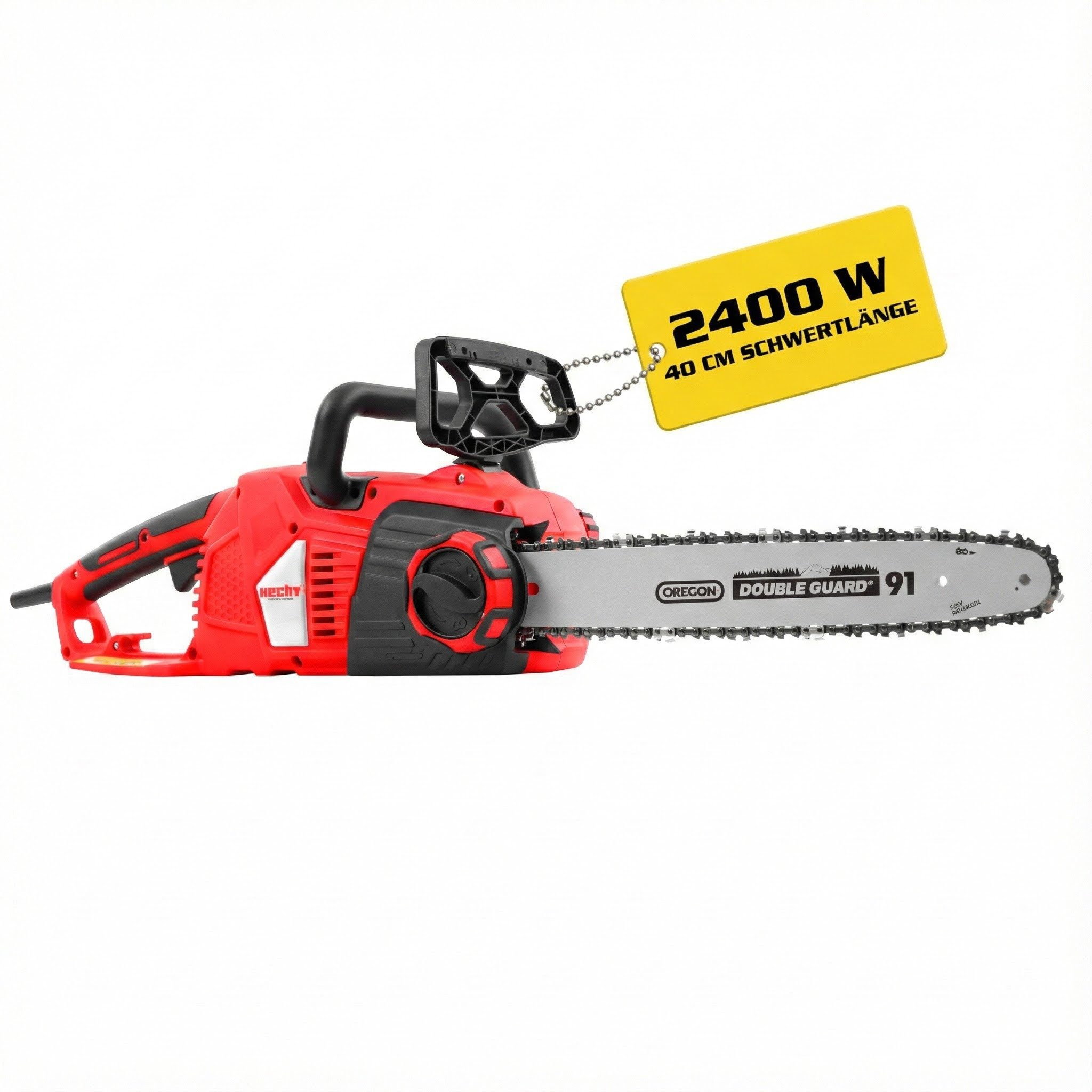 Hecht Elektro-Kettensäge Motorsäge elektrisch 2439, 230V, Soft-Start, 40,5 cm Schwertlänge, OREGON Schwert, 2400W, 3/8"