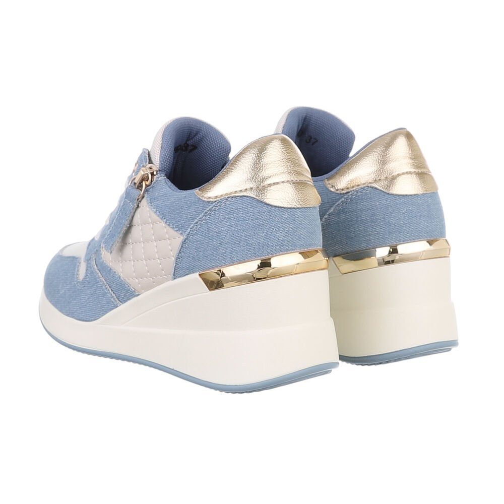 Ital-Design Damen Low-Top Freizeit Sneaker Keilabsatz/Wedge Sneakers Low in Hellblau