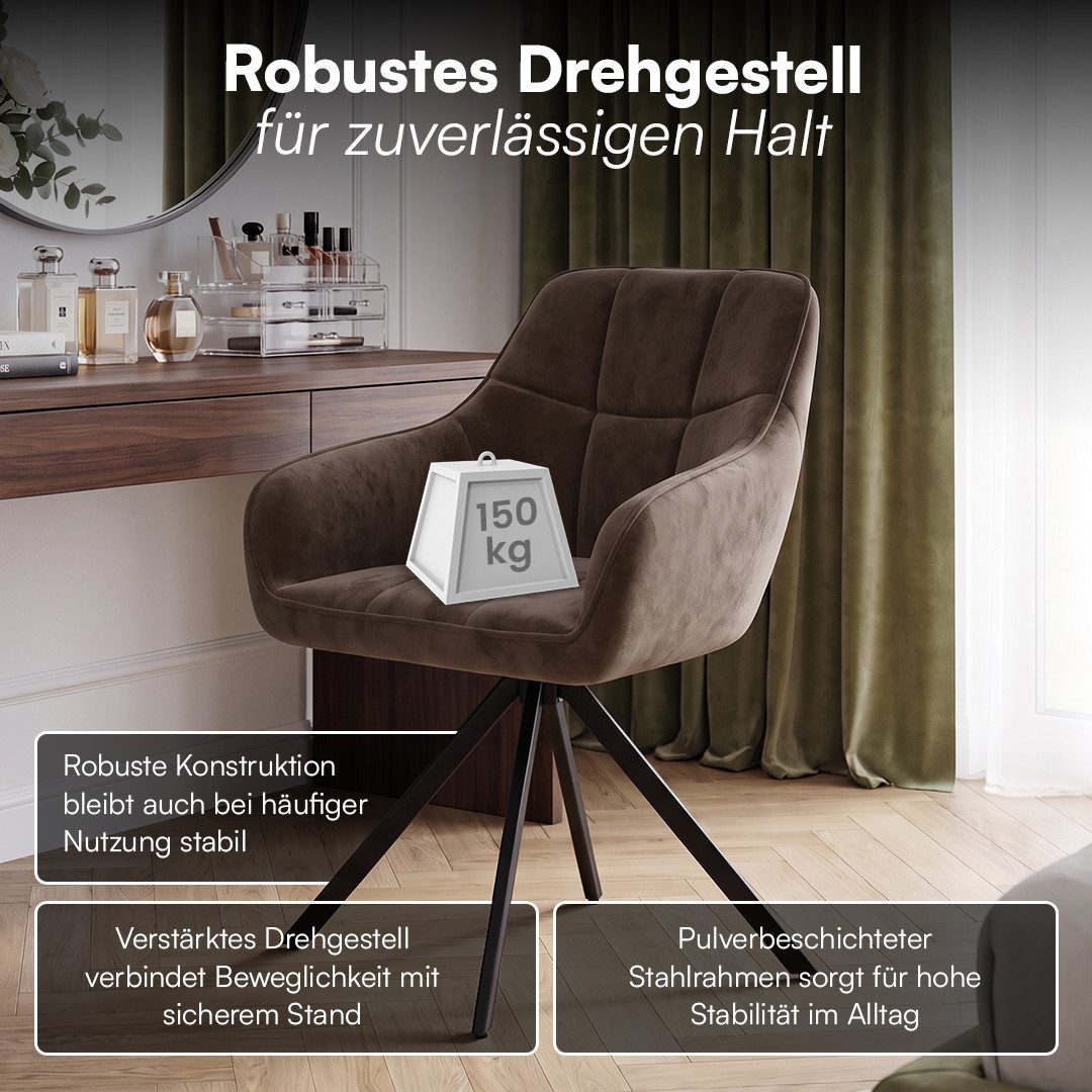 skølm Esszimmerstuhl Sköll Drehstuhl mit Samt-Bezug (6er Set, dunkelbraun, bis 150 kg), Küchenstuhl, höhenverstellbar & drehbar, verfügbar als 2er/4er Set – Bild 3 von 5