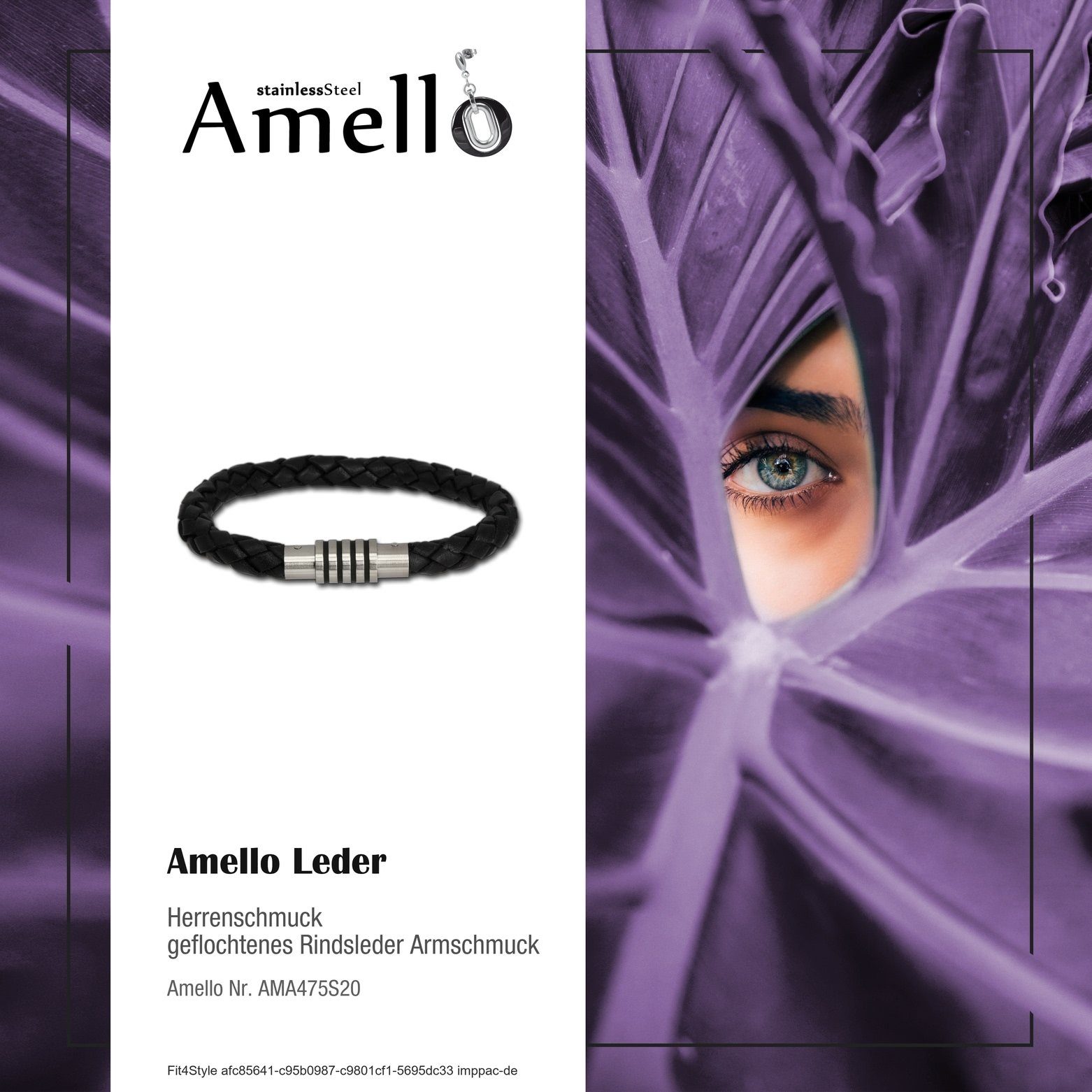 Edelstahl Herren Amello Herren 20,5cm, Armschmuck (Stainless Farbe: ca. Armband Armband (Armband), Steel), Amello schwarz schwarz Edelstahlarmband