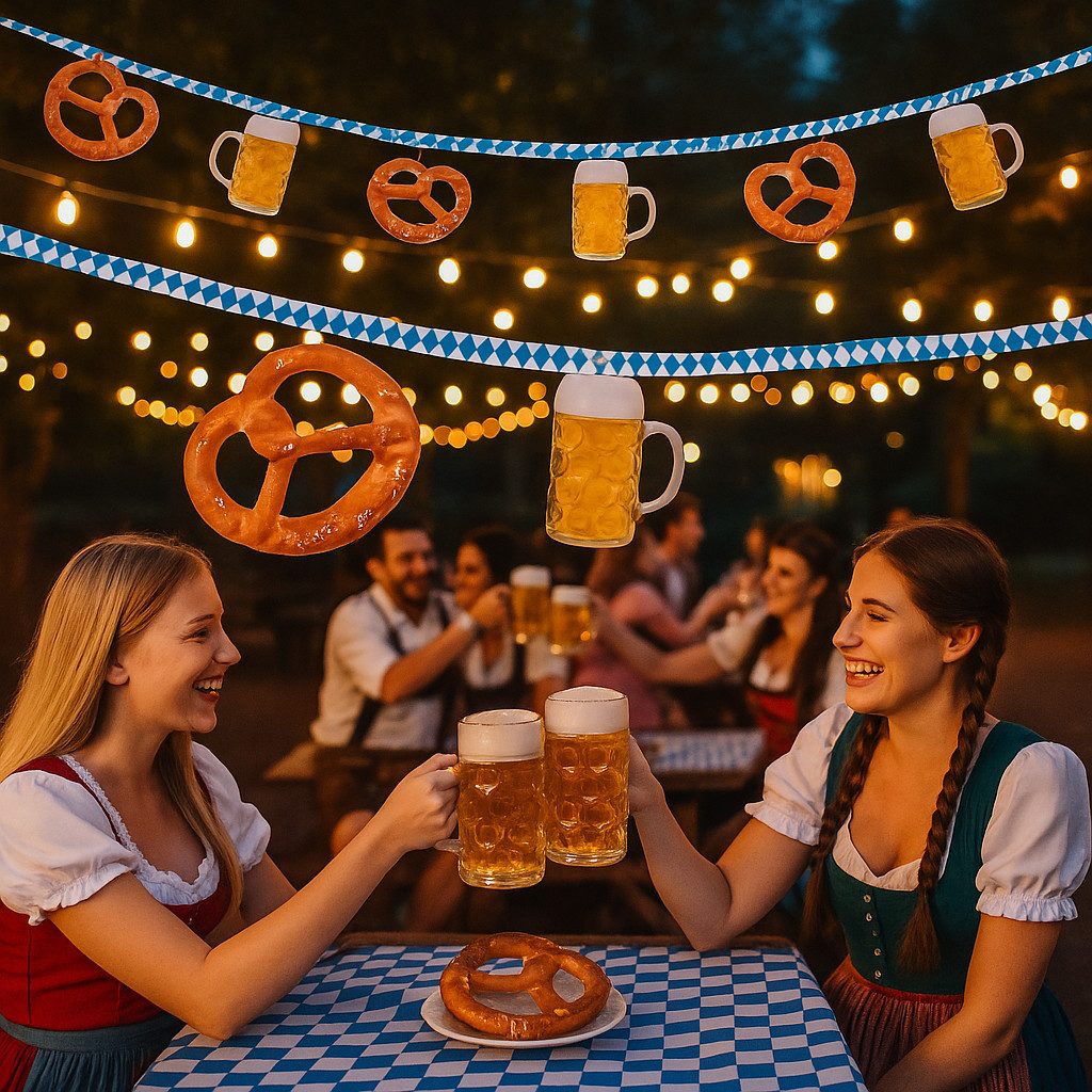 Fries Girlande Oktoberfest Girlande 5 m mit Brezeln & Bierkrügen Bayern Party Deko, Zünftig, dekorativ, vielseitig