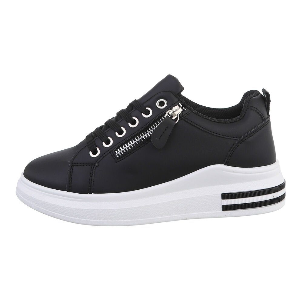 Weiß Schwarz Freizeit Schwarz, Keilabsatz/Wedge Damen in Sneaker Low-Top Sneakers Low Ital-Design