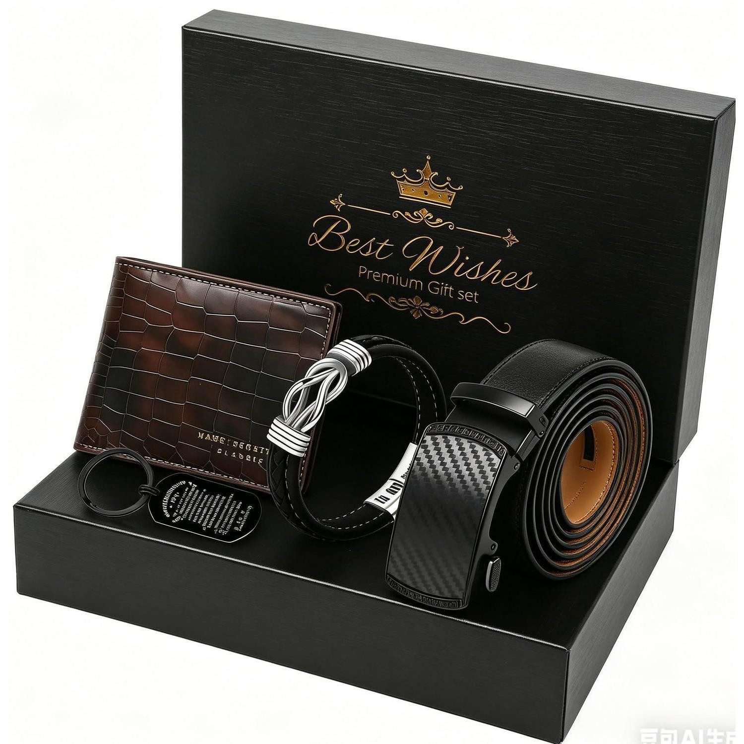 LuxusKollektion Geschenkbox Geschenkset Herren Kunstleder & Edelstahl 5-teilig