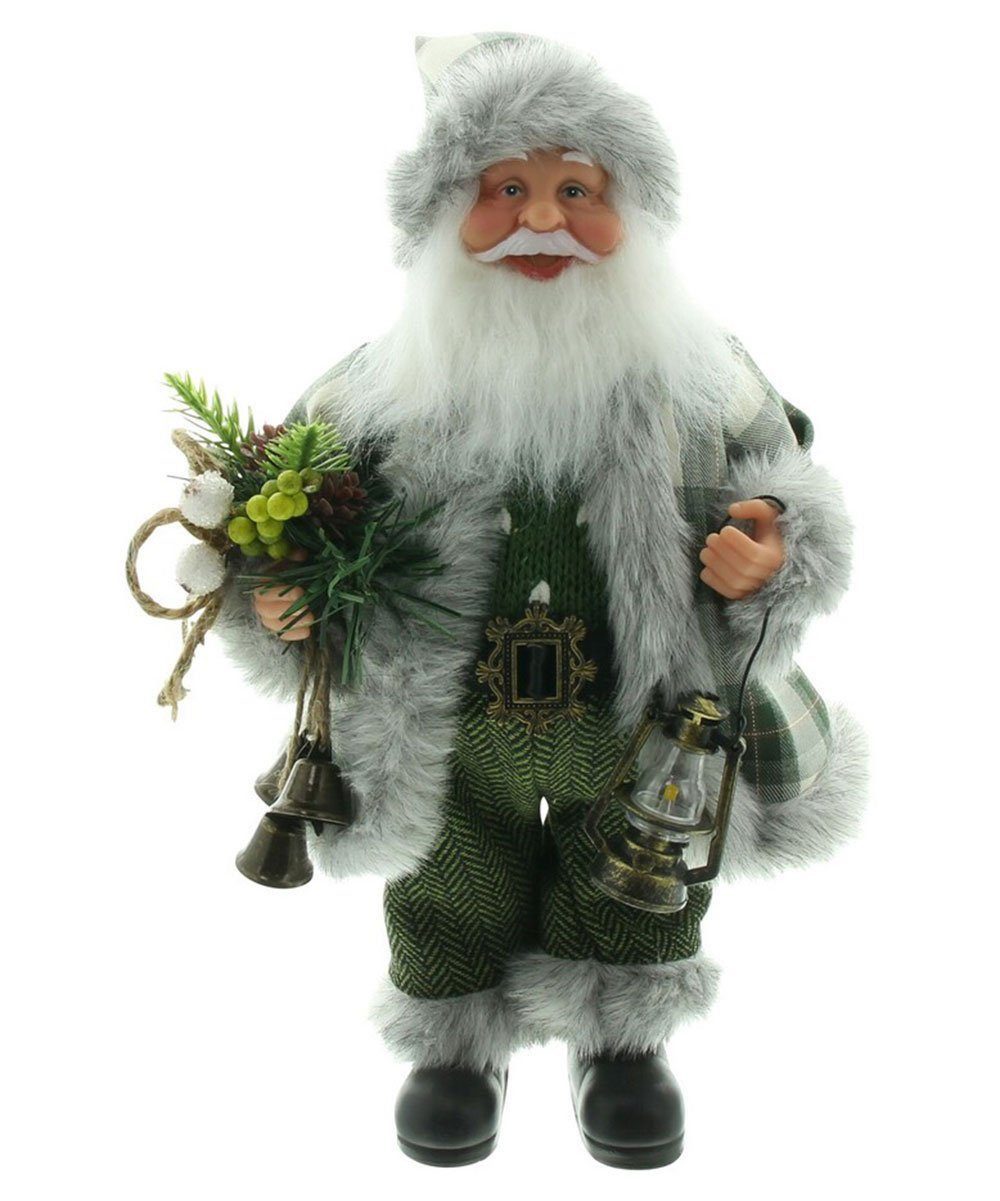 Home-trends24.de Weihnachtsmann Nikolaus Santa Laterne Grün Schottenlook Kunstfell Glöckchen