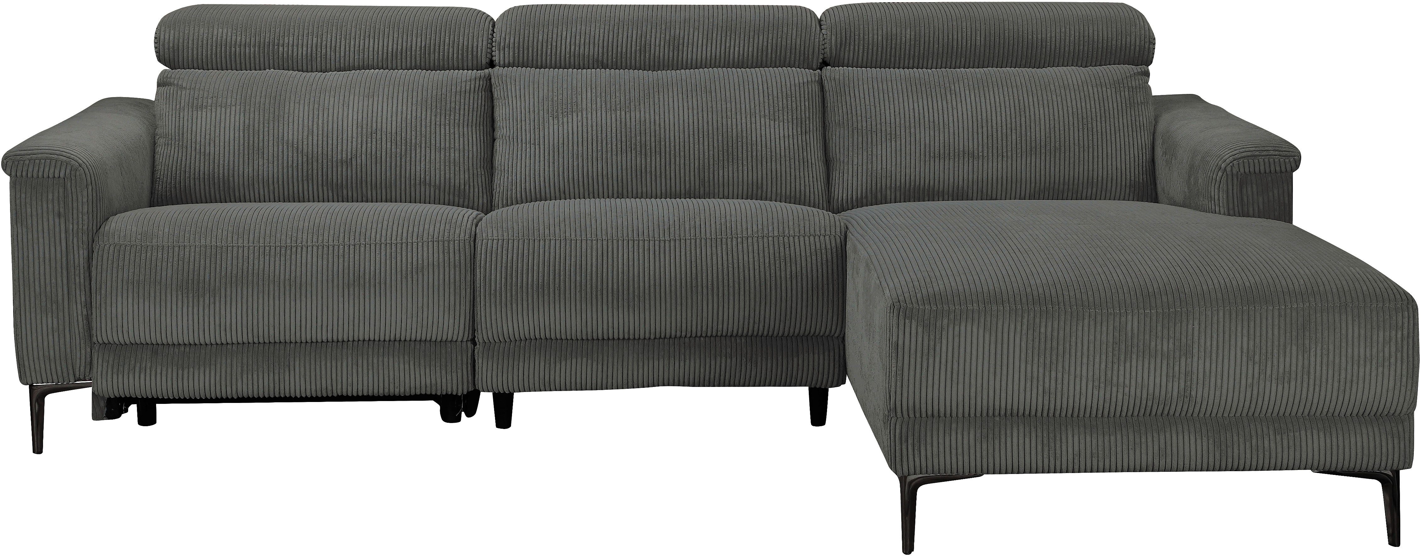 OTTO home Ecksofa LUND Cord, L-Form, 261 cm, man. o. elektr. Relaxfunktion (mit USB-A), USB-C bei elektrischer Variante und Kopfteilverstellung