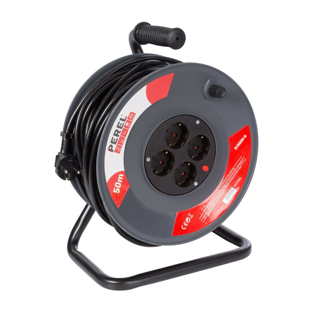 PEREL Perel Kabeltrommel, Innenbereich, 4 Schutzkontakt-Steckdosen, Überhitz Verlängerungskabel