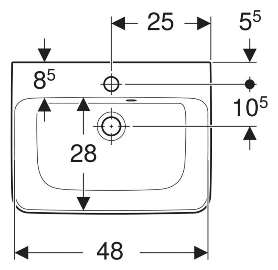 GEBERIT Waschbecken GE RENOVA Plan Handwaschbecken, 50x38cm m. Hl. mittig, m. Ül., weiß