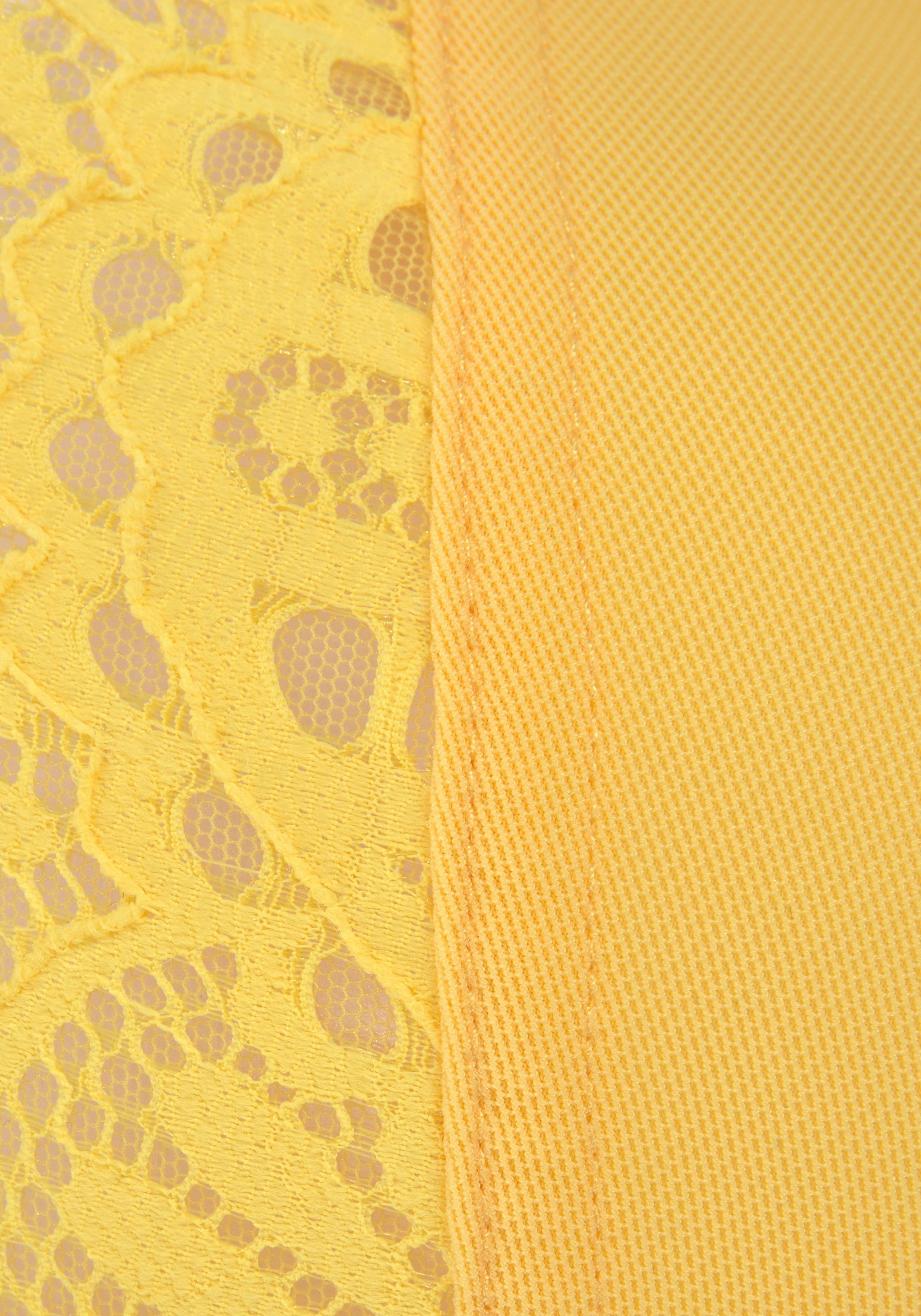 LASCANA Bügel-BH mit floraler Spitze (anteilig Dessous recyceltem gelb Polyamid), aus