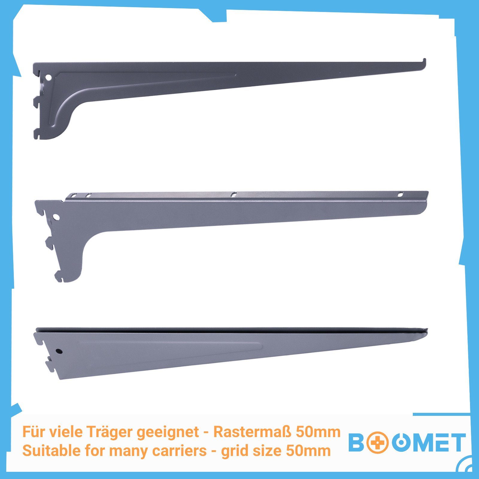 50cm Wandschienen für Schiene 2-reihig, Regalsystem BOOMET Anthrazit Wandregalhalter Wandregal 2-tlg., Regalschienen