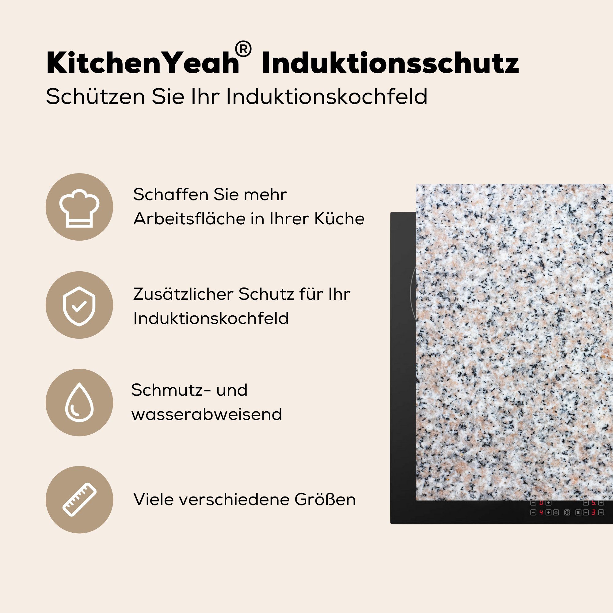 küche, - 81x52 - MuchoWow cm, Design Vinyl, Schutz für Induktionskochfeld Strukturen (1 die Ceranfeldabdeckung - tlg), Stein, Granit Herdblende-/Abdeckplatte