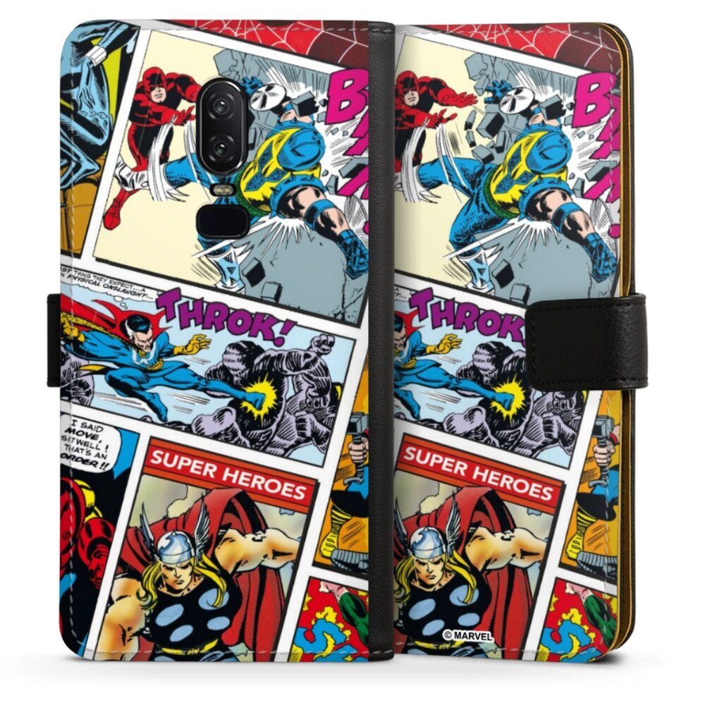 DeinDesign Handyhülle Marvel Retro Comic Blue, OnePlus 6 Hülle Handy Flip Case Wallet Cover Handytasche Leder