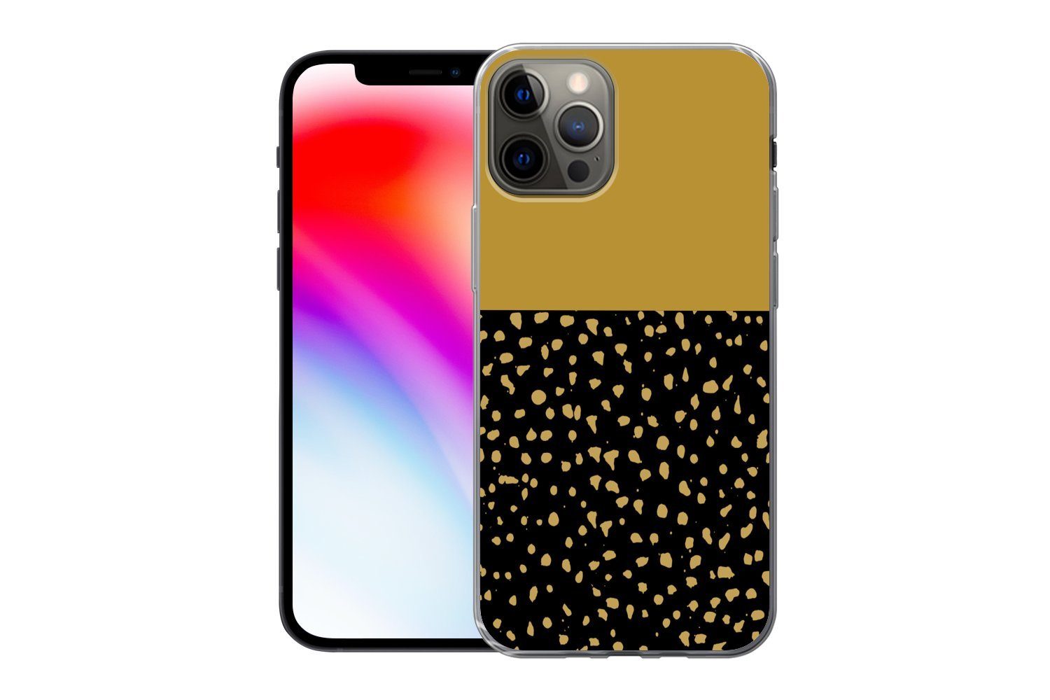MuchoWow Handyhülle für Apple iPhone 13 Pro Polka dots - Ockergelb - Schwarz, Smartphone-Bumper, Print, Handy Schutzhülle Dünn