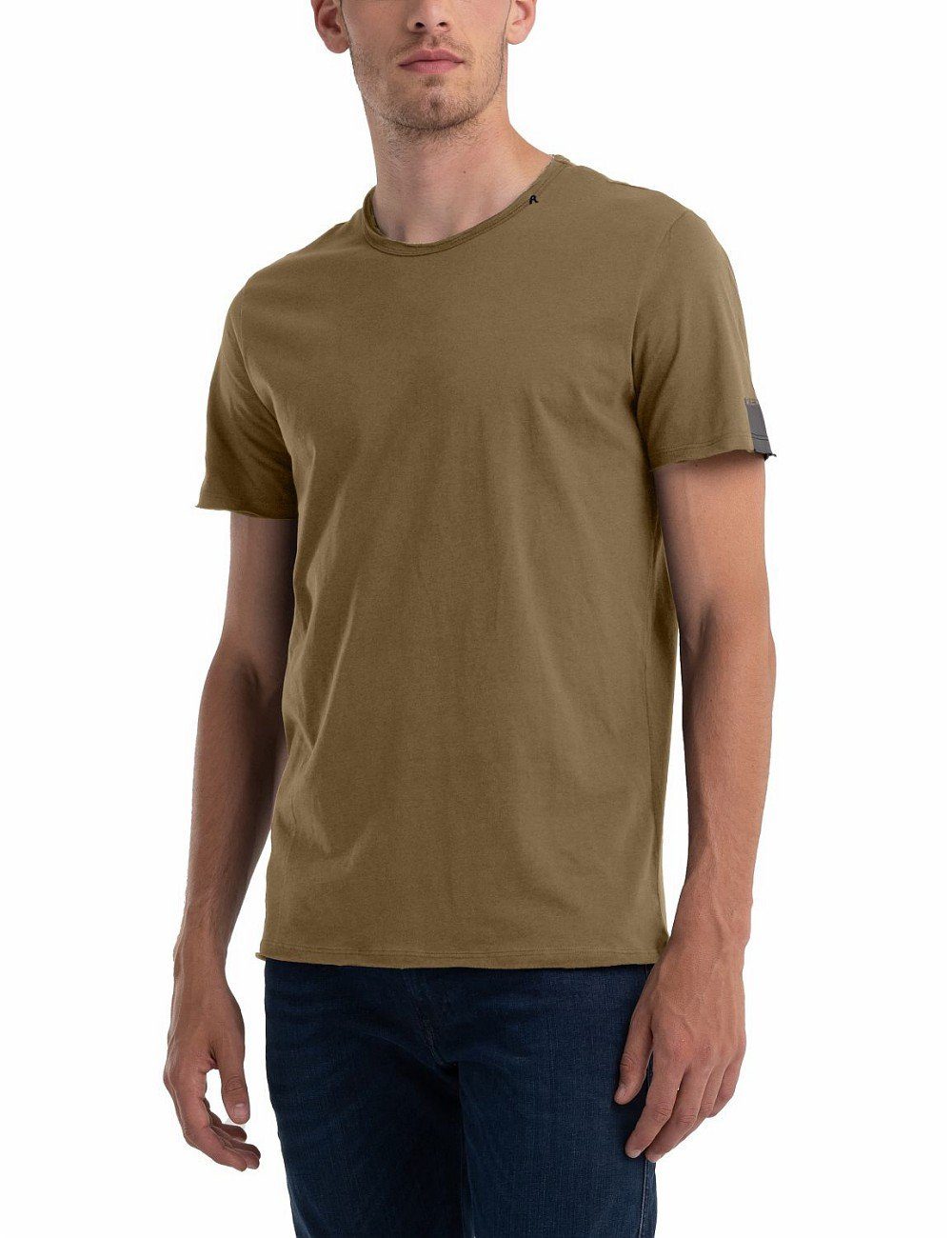 Green Replay Army 100% 238 aus Neck T-Shirt (1-tlg) Crew Baumwolle