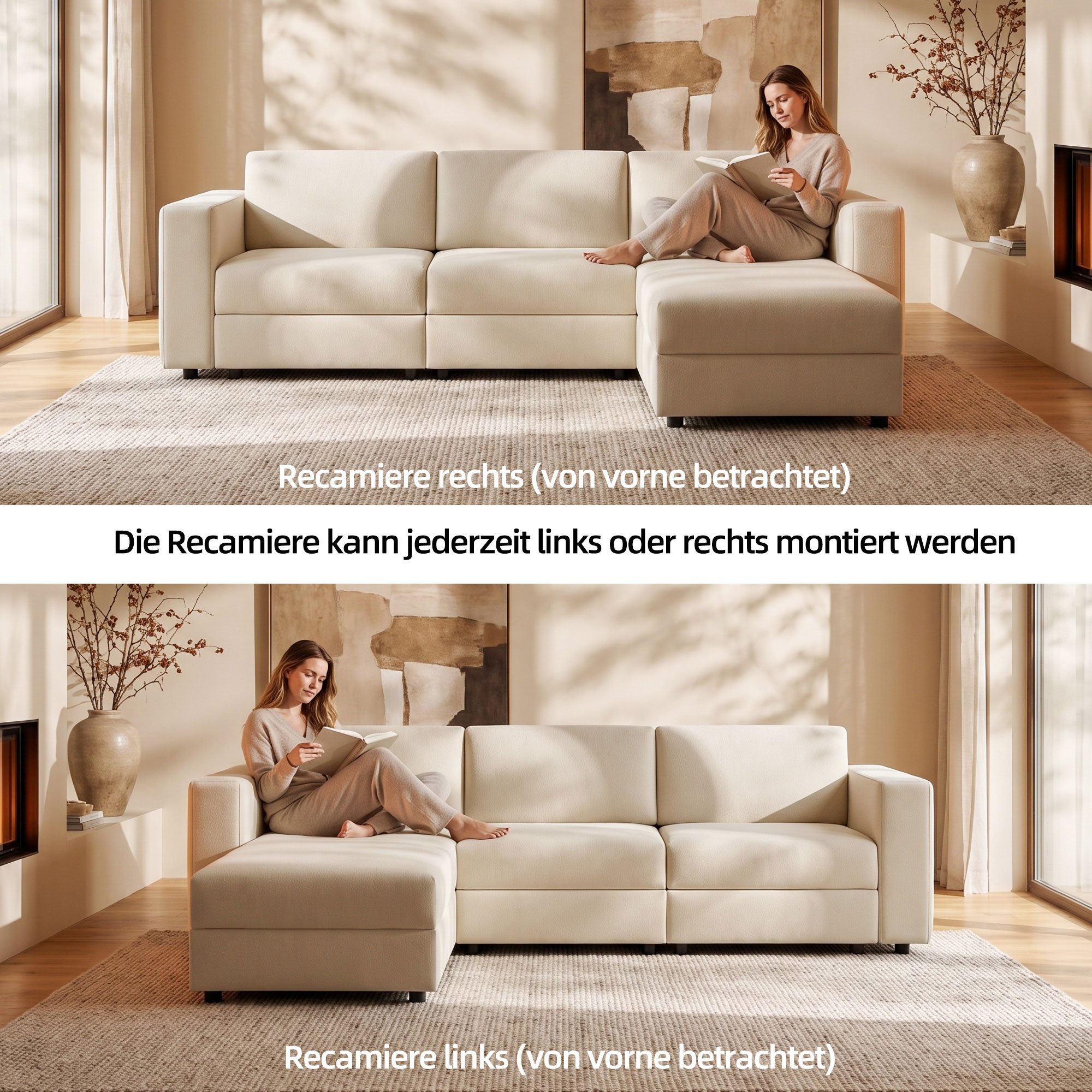 oleyluckidea Big-Sofa Ecksofa L form couch mit bodensofa Recamiere Braun Stoff sofa 305cm