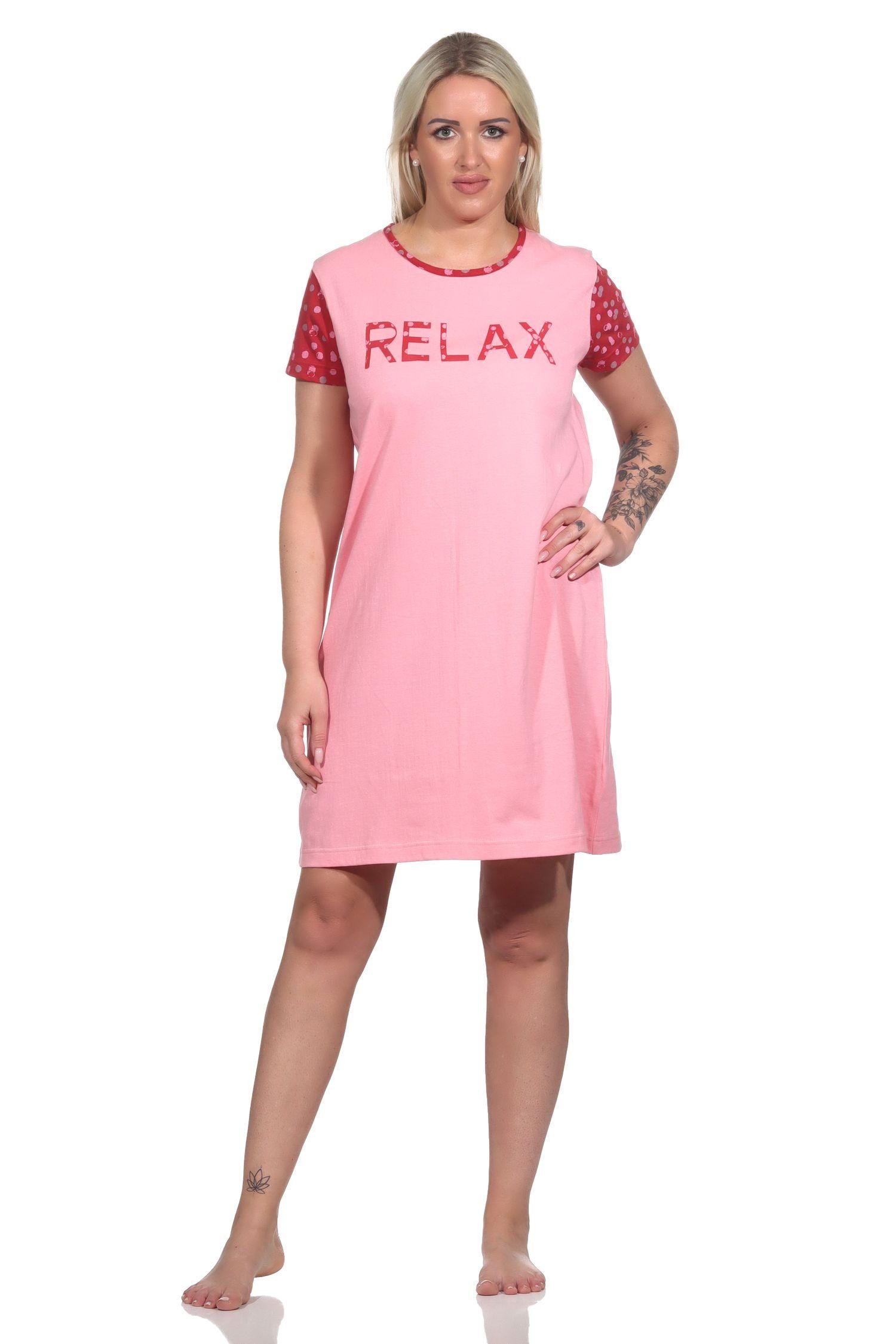 RELAX by Normann Nachthemd Damen Casual - Kurzarm im 10 757 122 Nachthemd Look rosa