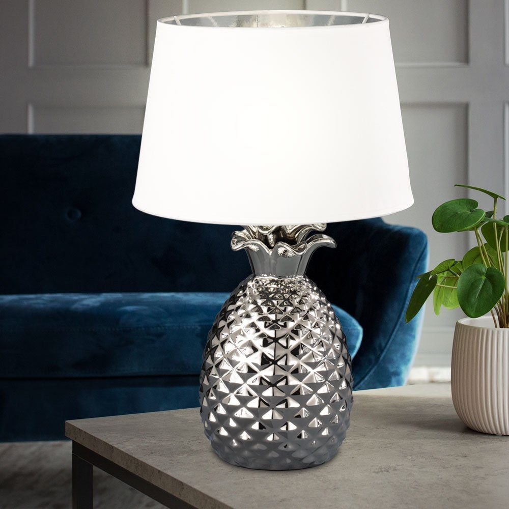 etc-shop LED Tischleuchte, Design inklusive, Warmweiß, Farbwechsel, Lampe Keramik Fernbedienung Tisch silber Leuchtmittel Ananas