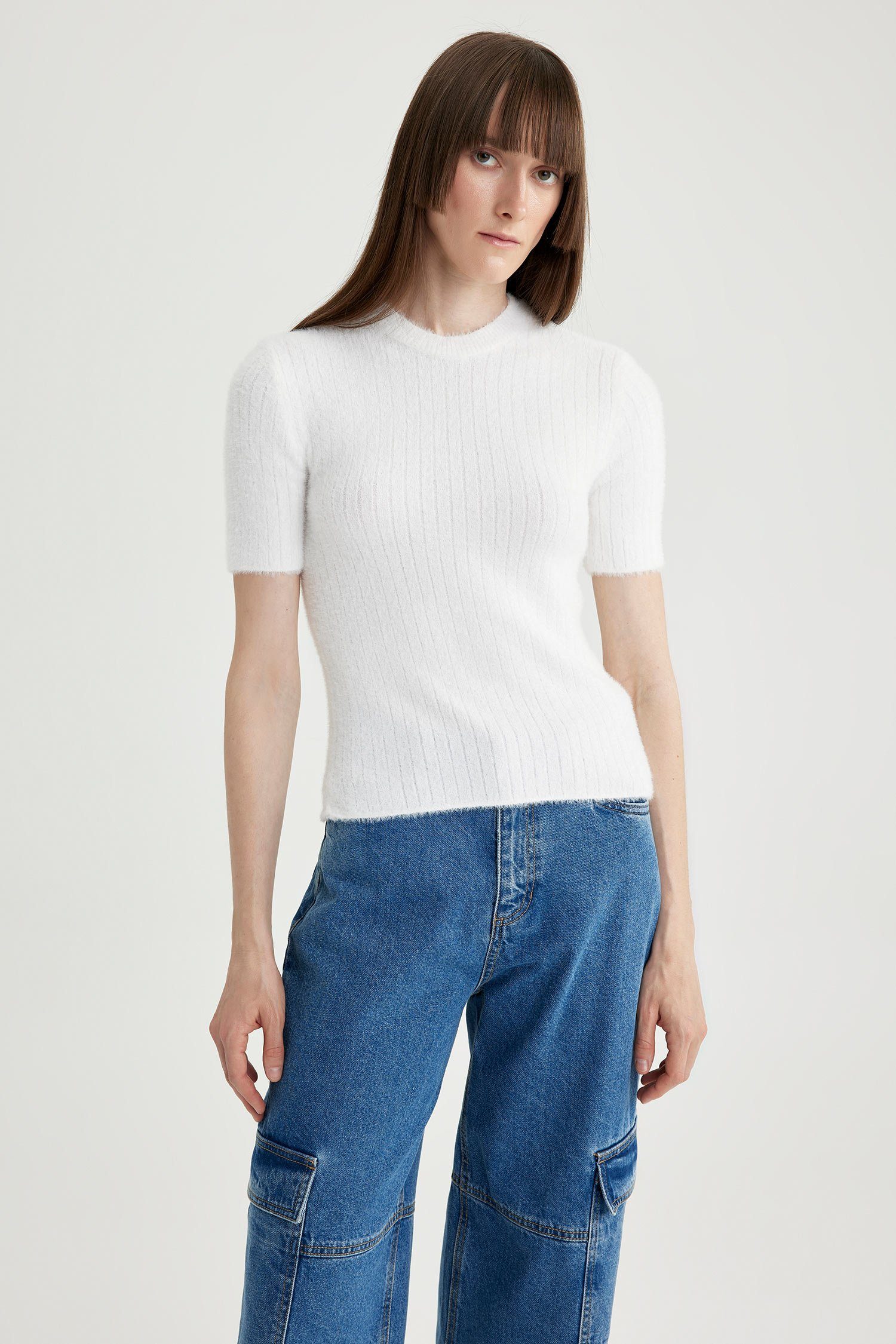 DeFacto Strickpullover Damen Strickpullover FITTED Ecru