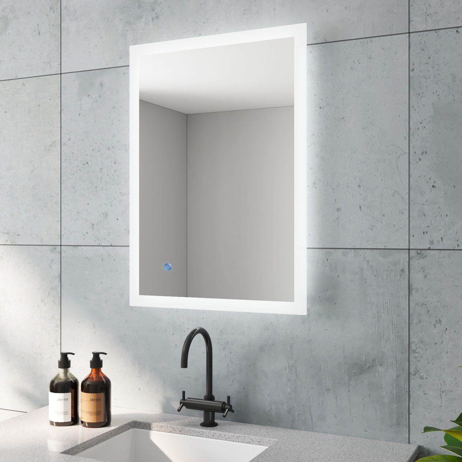 AQUALAVOS Schminkspiegel LED Badspiegel mit Beleuchtung Dimmbar Schminkspiegel Kaltweiß 6400K, Touch-Schalter Dimmbar, mit 6400K Kaltweiß