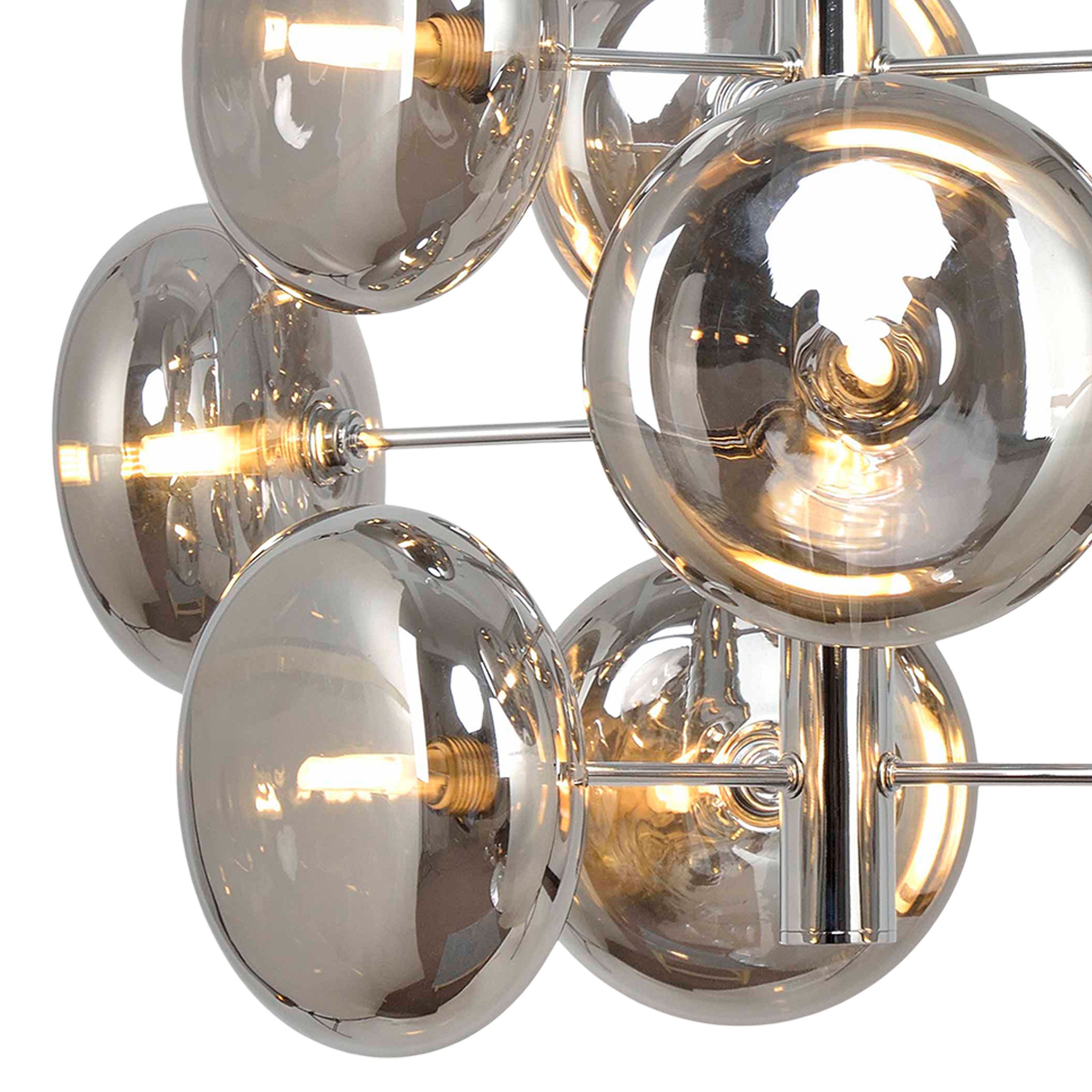 näve Pendelleuchte Orion, ohne Leuchtmittel, Gestell chrom, 9 flache Rundgläser in chrom-smoky, exkl. G9, H: 55cm
