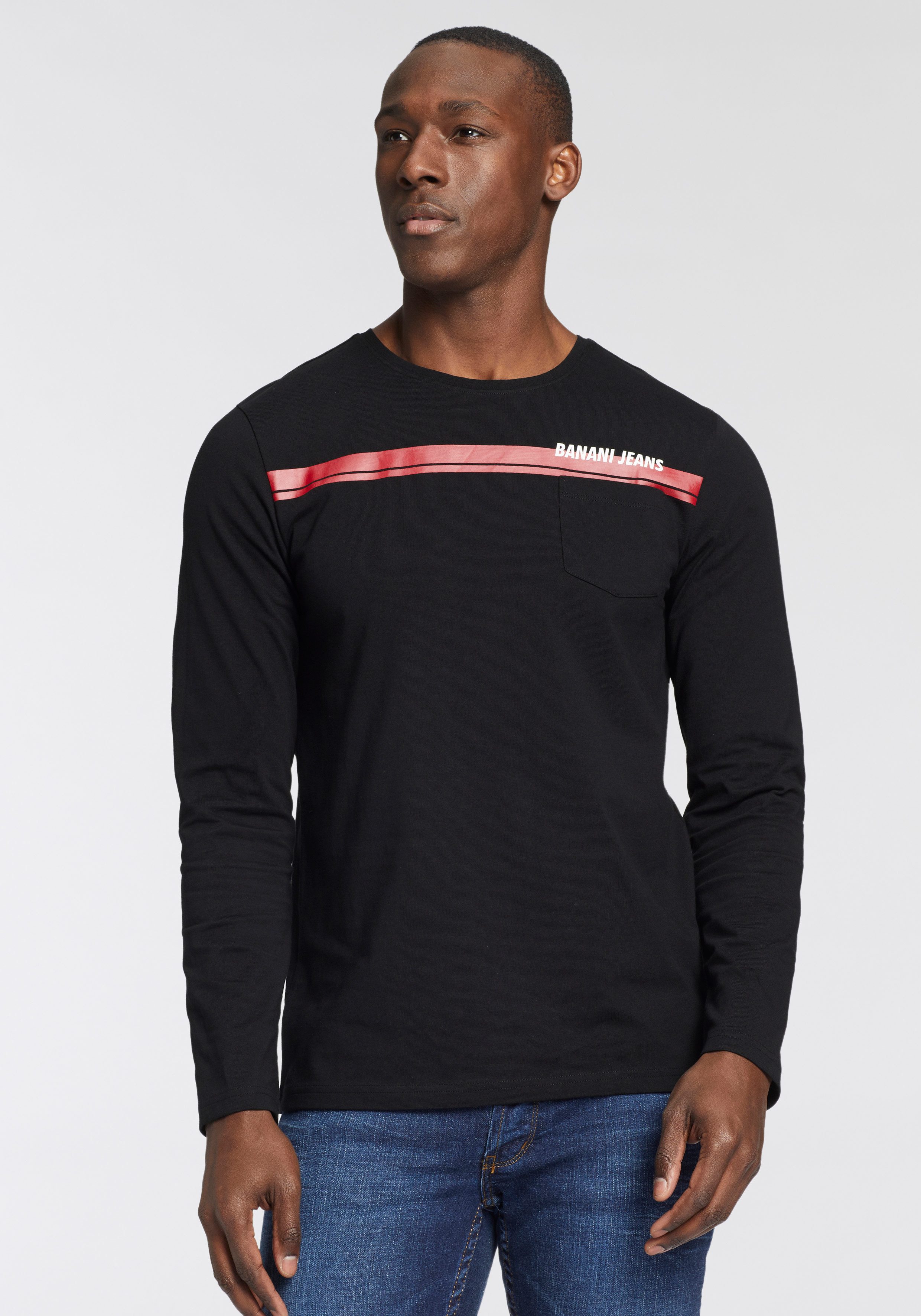 Bruno Banani Langarmshirt Mit Brusttasche und Frontprint