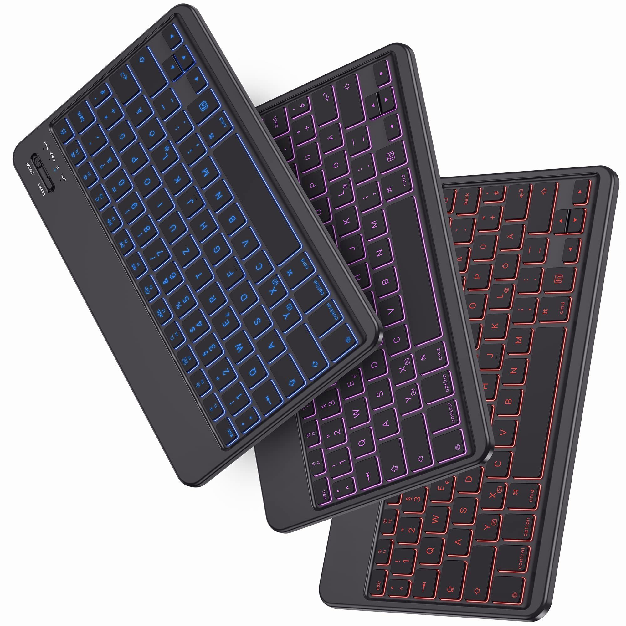 Tisoutec Bluetooth Tastatur,Kabellose Multi-Device 7 Farbige Deutsches  Tastatur (QWERTZ-Layout kompatible für  Windows,iPad,Android,PC,Laptop,Smartphone)