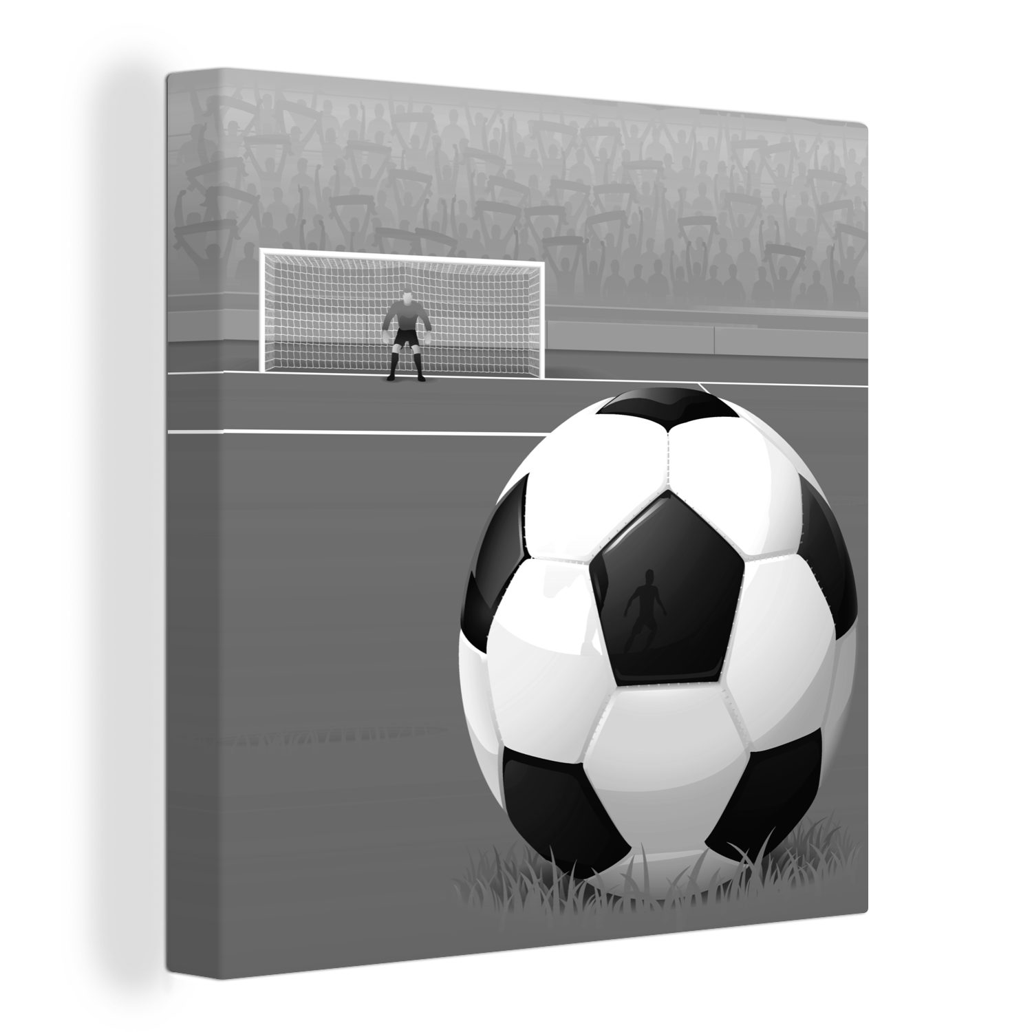OneMillionCanvasses® Leinwandbild Eine Illustration eines Fußballs auf dem Feld im Stadion - Jungen -, (1 St), Leinwand Bilder für Wohnzimmer Schlafzimmer bunt