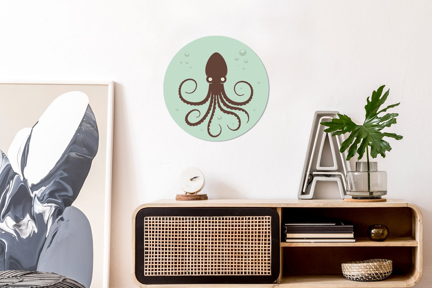 MuchoWow Wandsticker Vektor-Illustration eines Oktopus auf Hintergrund Rund, einem (1 blau-grünen Kinderzimmer, für Tapetenkreis Tapetenaufkleber, St), Wohnzimmer