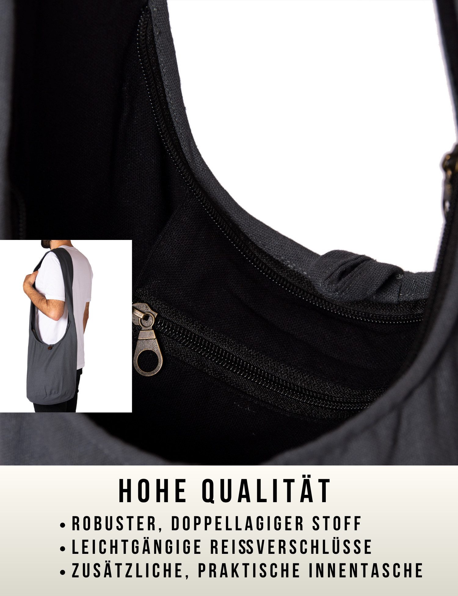 PANASIAM Freizeittasche Schulterbeutel einfarbig Schultertasche aus 100% Baumwolle in 2 Größen, Umhängetasche auch als Wickeltasche Handtasche oder Strandtasche