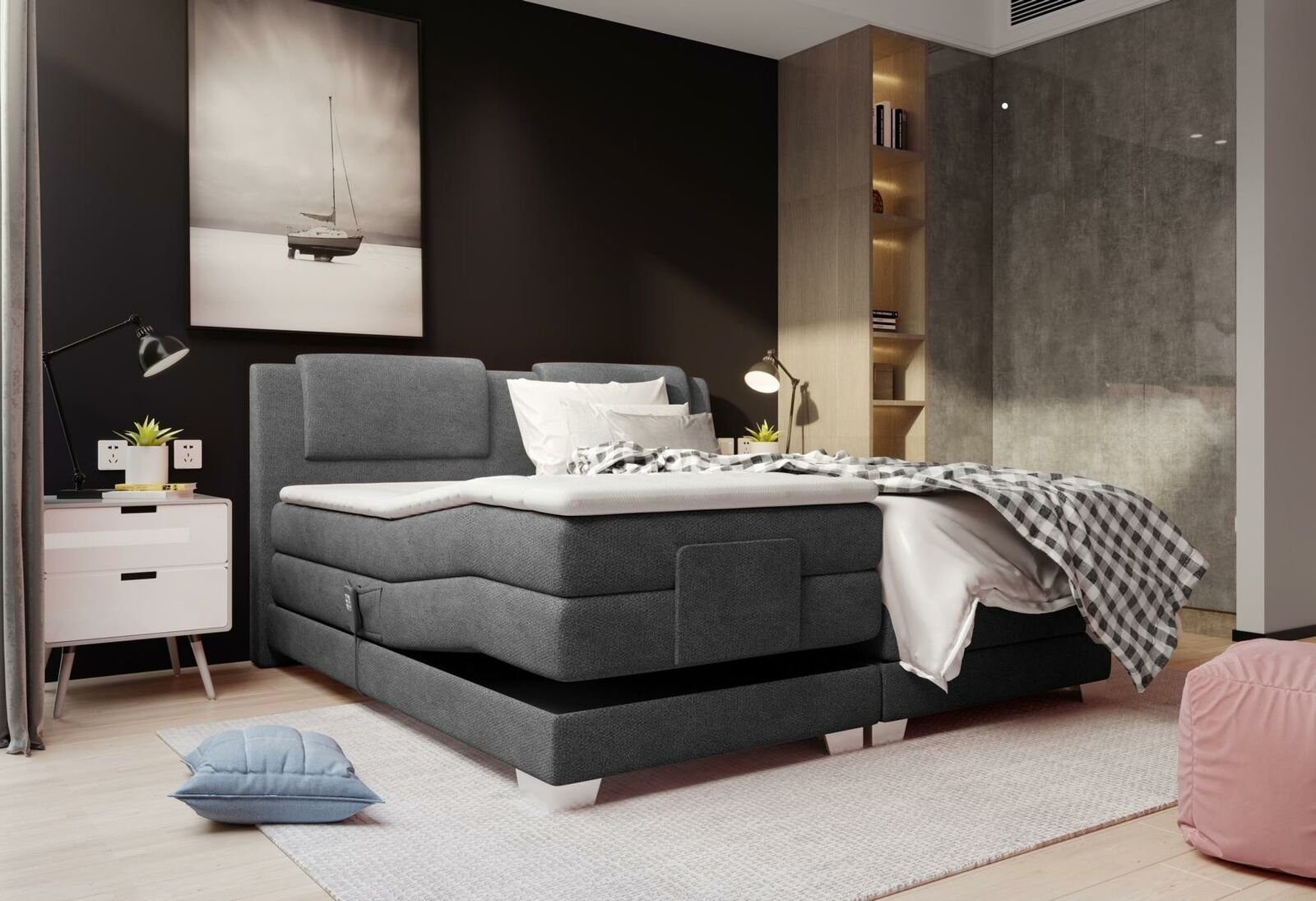 Luxus Ehe Design Bett Boxspring Bett, Doppel Betten Matratze JVmoebel Textil Hotel