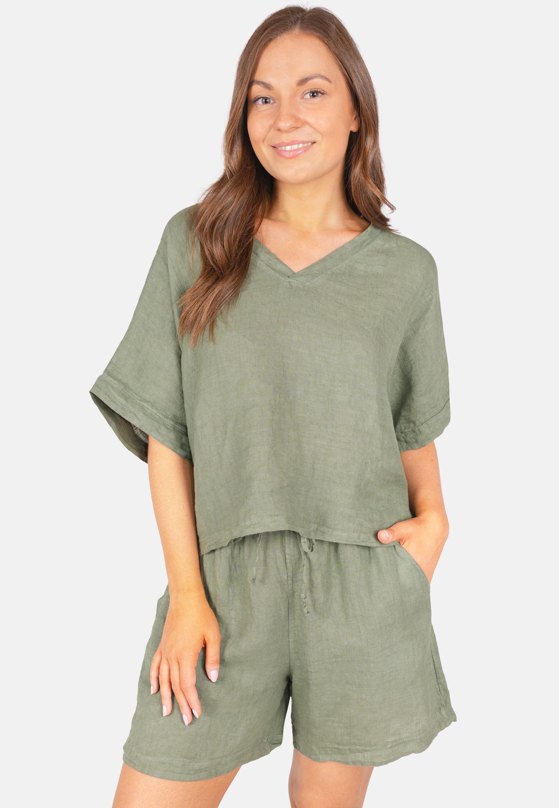 Seasons of April Oversize-Shirt TAMARA LINO (1-tlg) Leinen Shirt Damen Oversized Kurzarm V-Ausschnitt Leinen Bluse Tamara