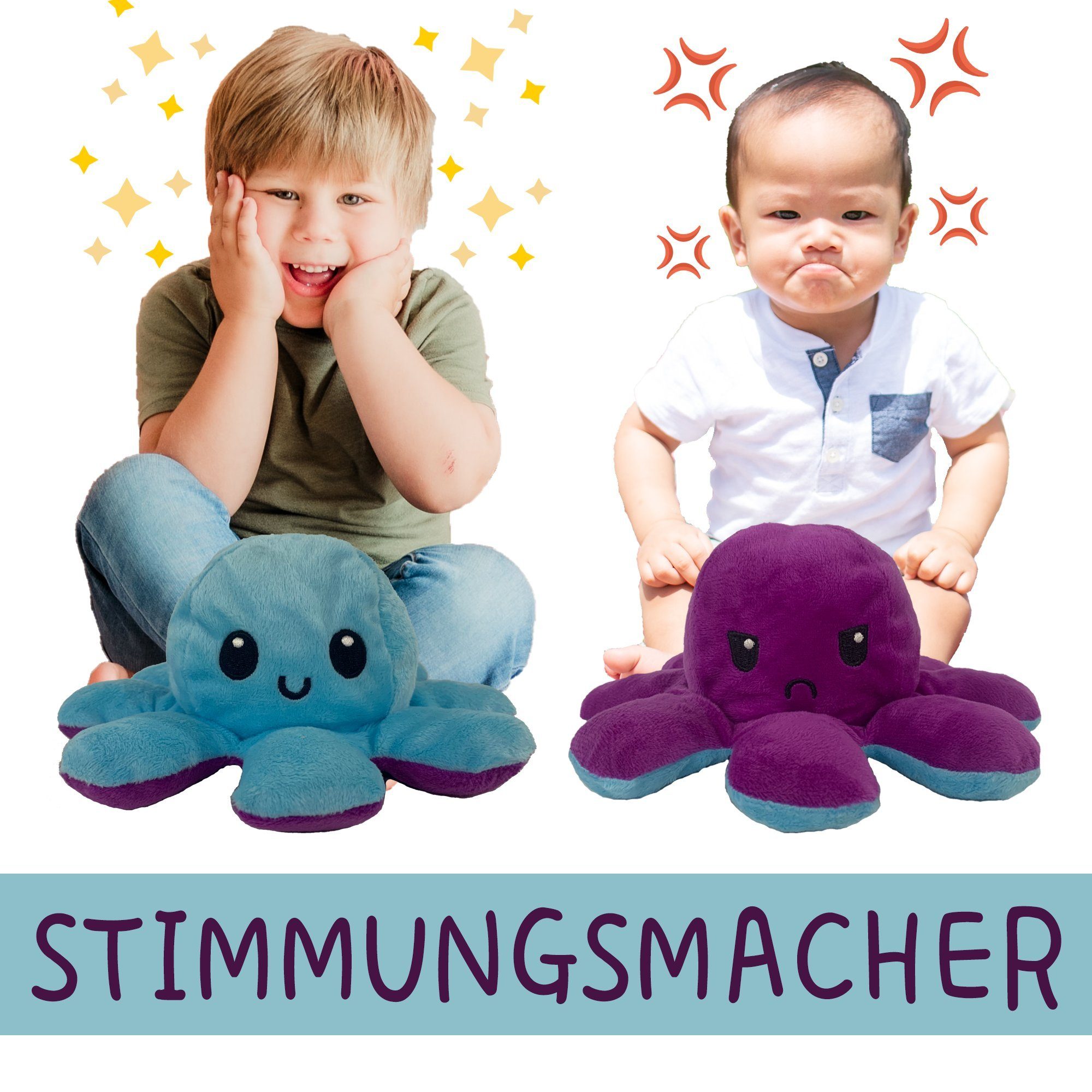 Montegoni Plüschfigur Wendbarer XL Oktopus Plüsch – 20 x 10 cm großes Weihnachtsgeschenk (kuscheltier Octopus kuscheltier)