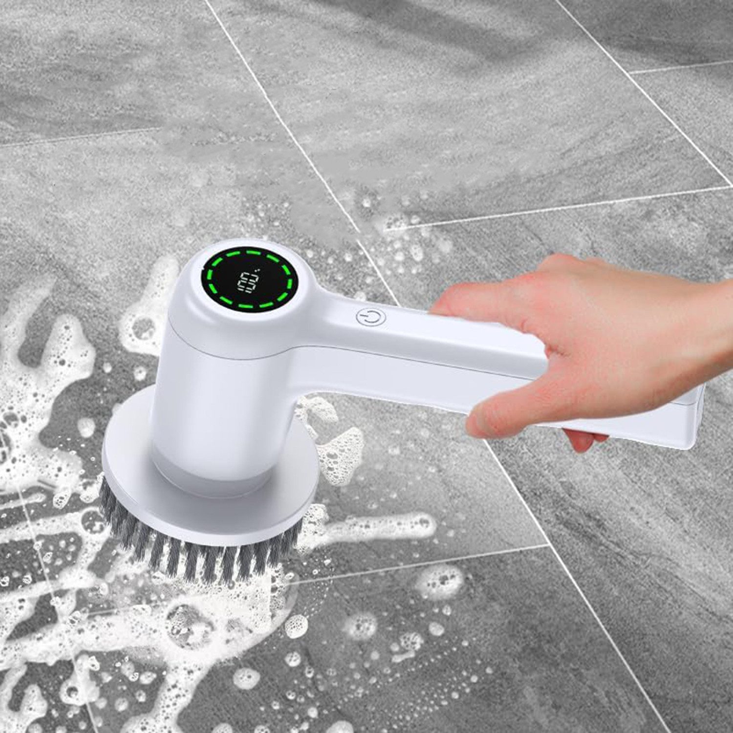 REDOM Elektro-Oberflächenbürste Elektrische Reinigungsbürste 5-in-1 Kabellos, 2000 mAh Akku IPX7 Wasserdicht, 1-tlg., 5 austauschbare Reinigungsaufsätze 2 Geschwindigkeiten, Für Bad Küche Fliesen Fugen Glas mehr